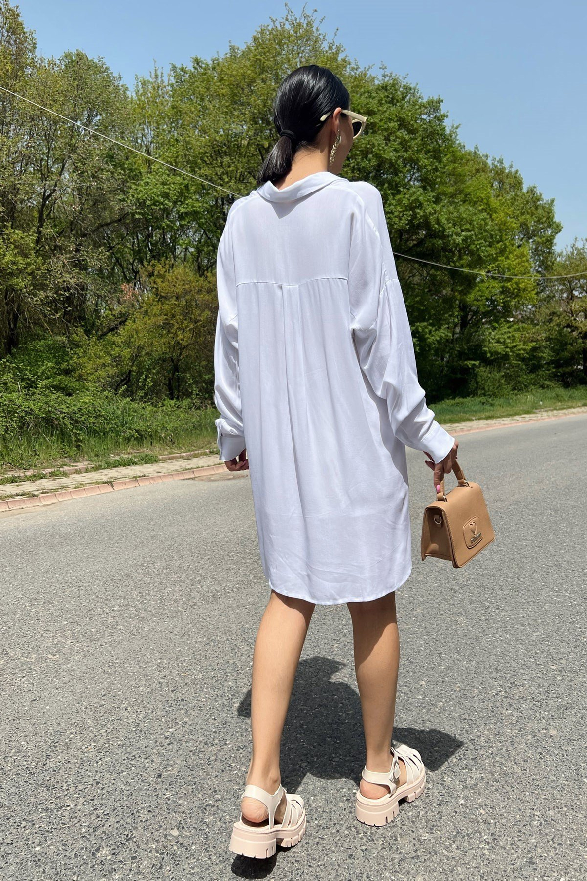 Beyaz Oversize Uzun Kadın Gömlek