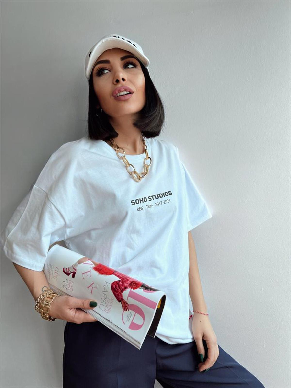 Beyaz Soho Baskılı Kadın T-Shirt