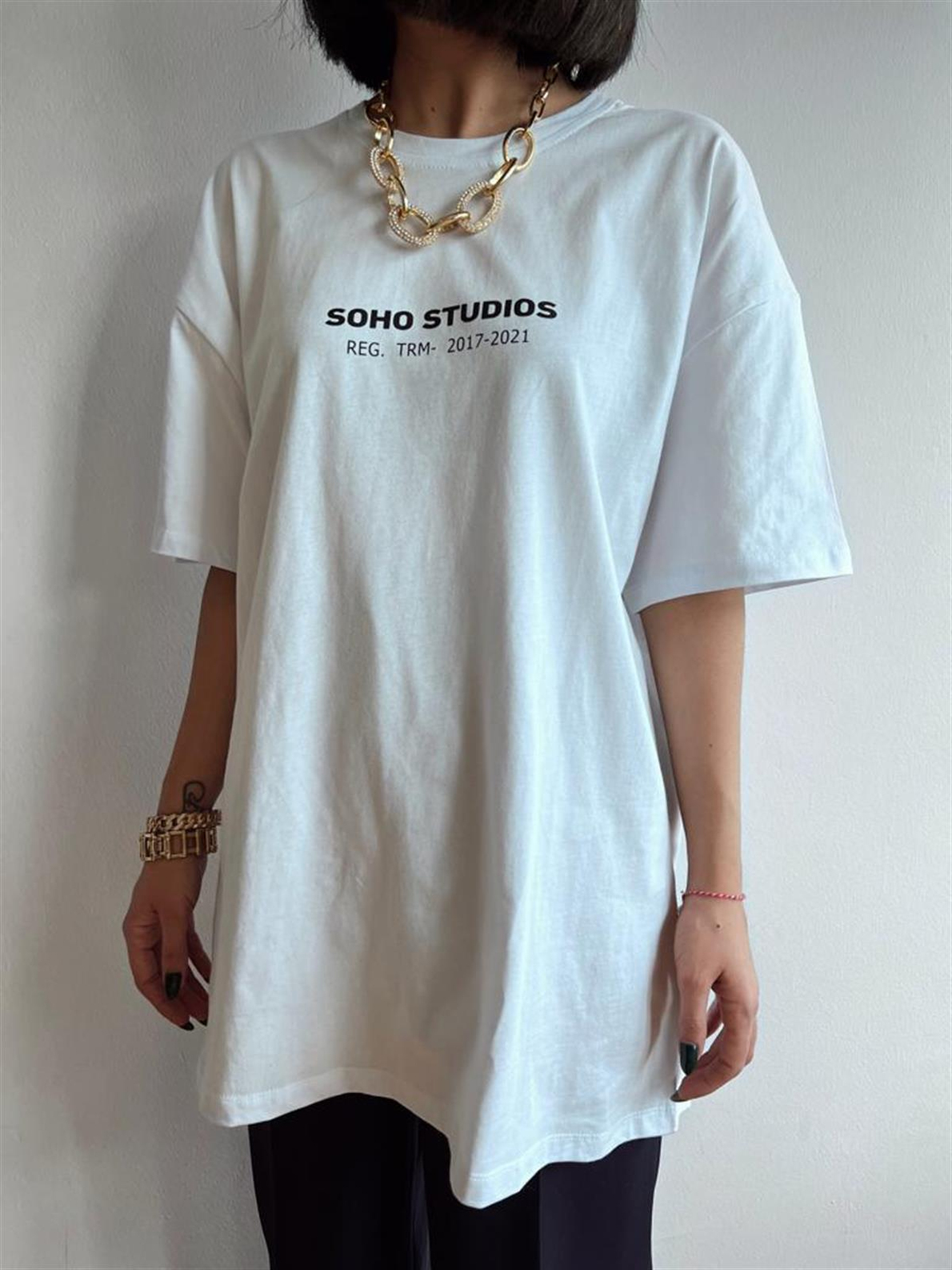 Beyaz Soho Baskılı Kadın T-Shirt