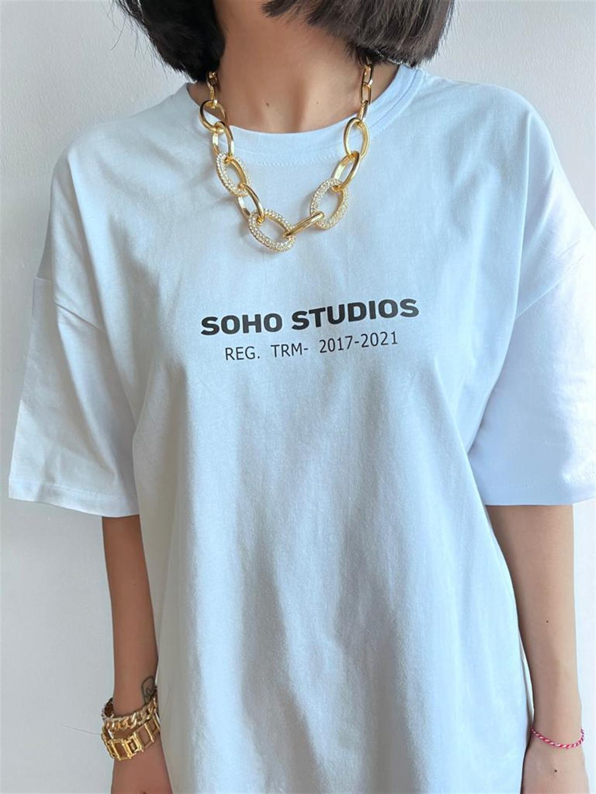 Beyaz Soho Baskılı Kadın T-Shirt