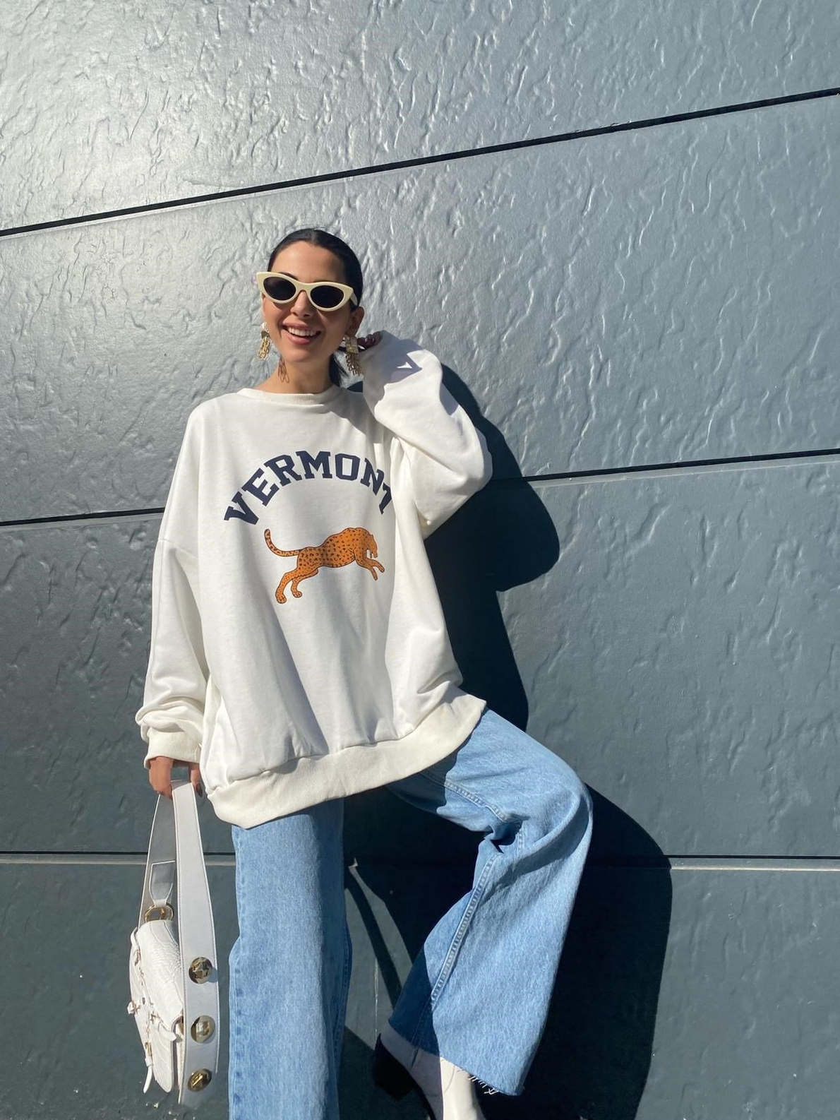 Beyaz Vermont Yazı Baskılı Sweat