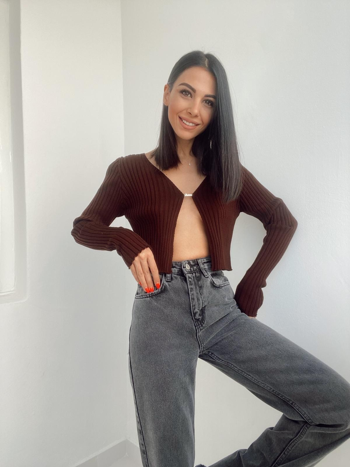 Bir Düğmeli Fitilli Crop Hırka