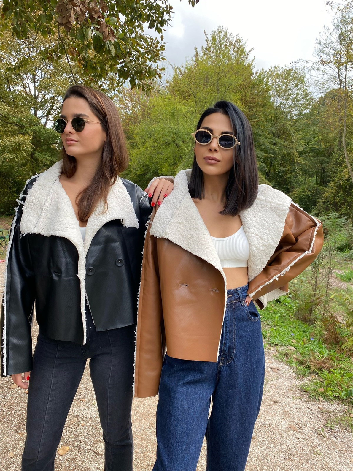 Çift Düğme Oversize Kahve Deri Ceket