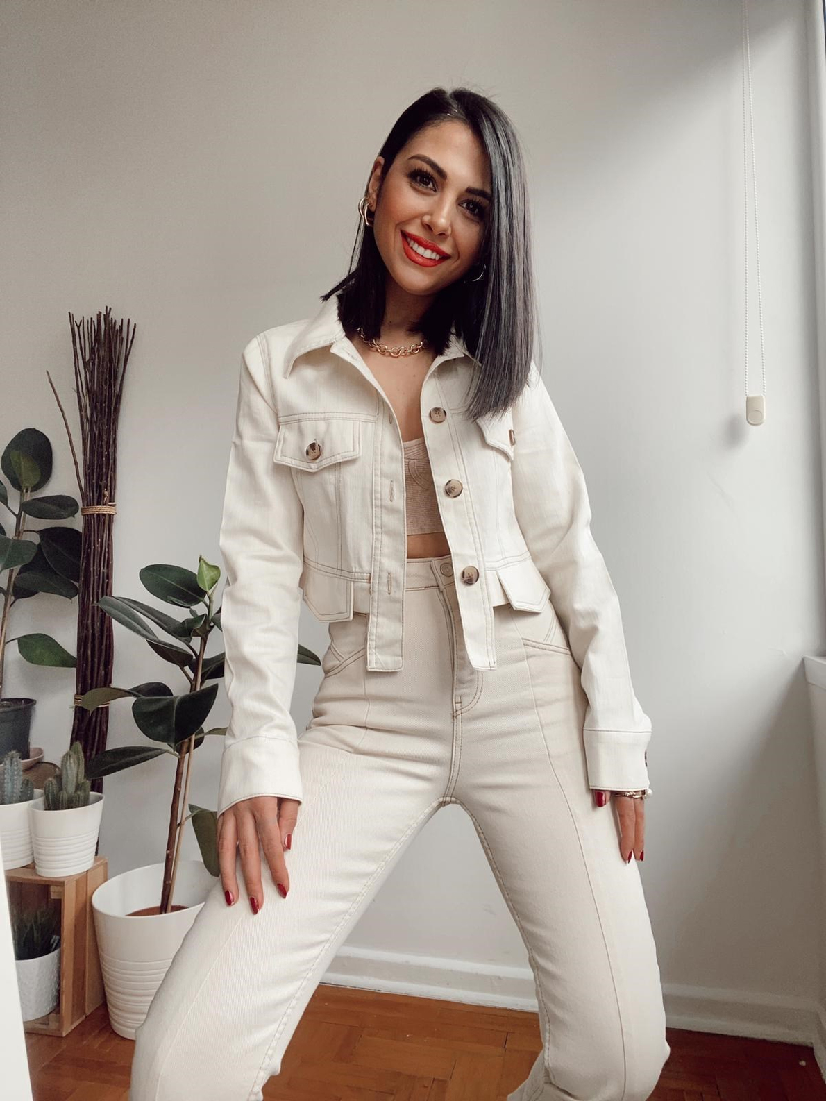 Ekru Crop Ceket