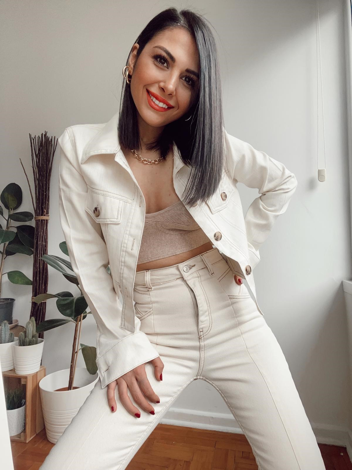 Ekru Crop Ceket