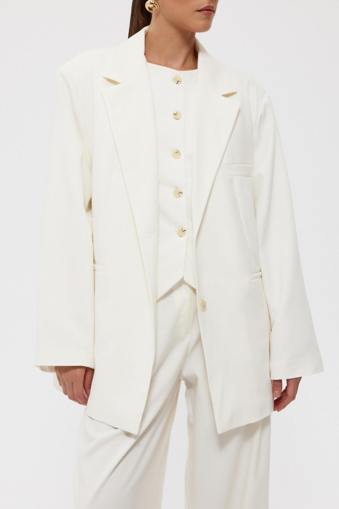 Ekru Maskülen Oversize Blazer Ceket