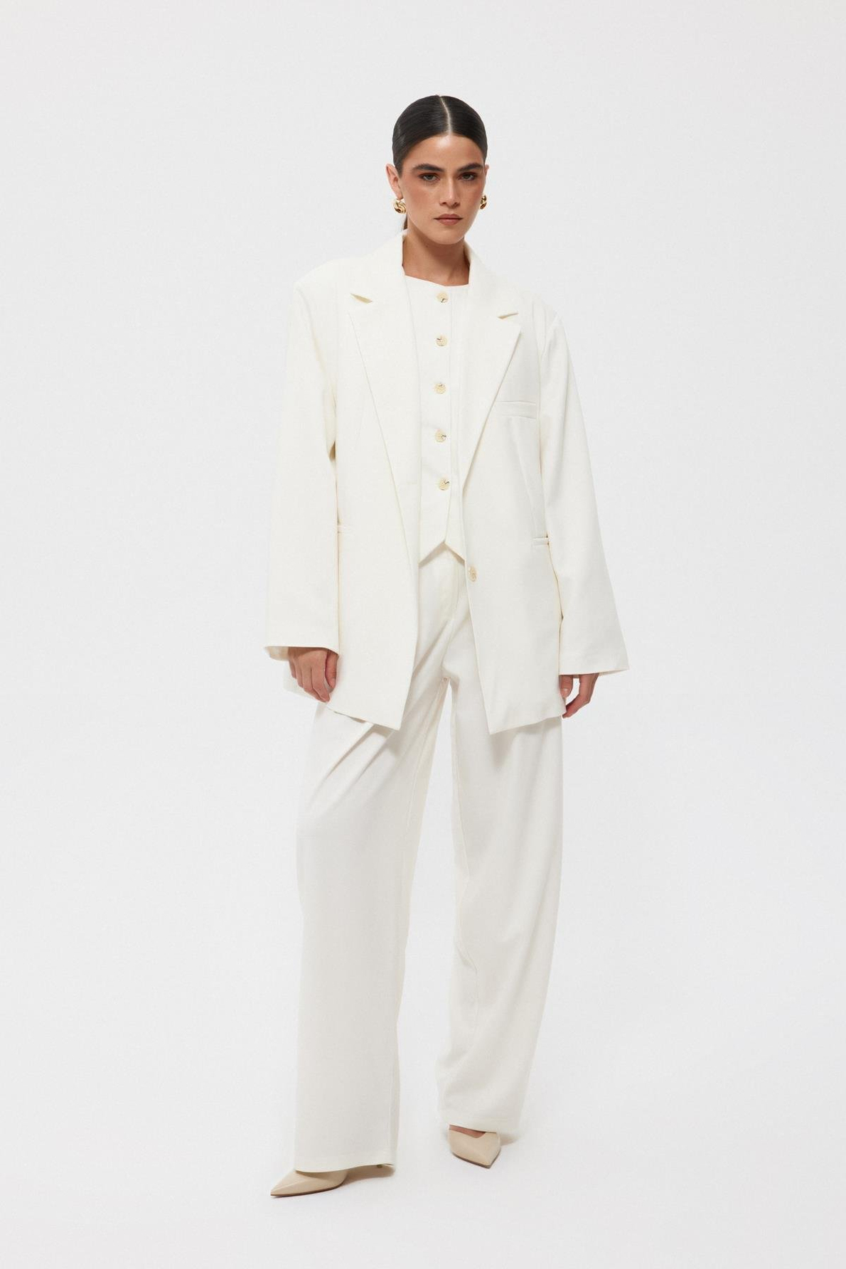 Ekru Maskülen Oversize Blazer Ceket