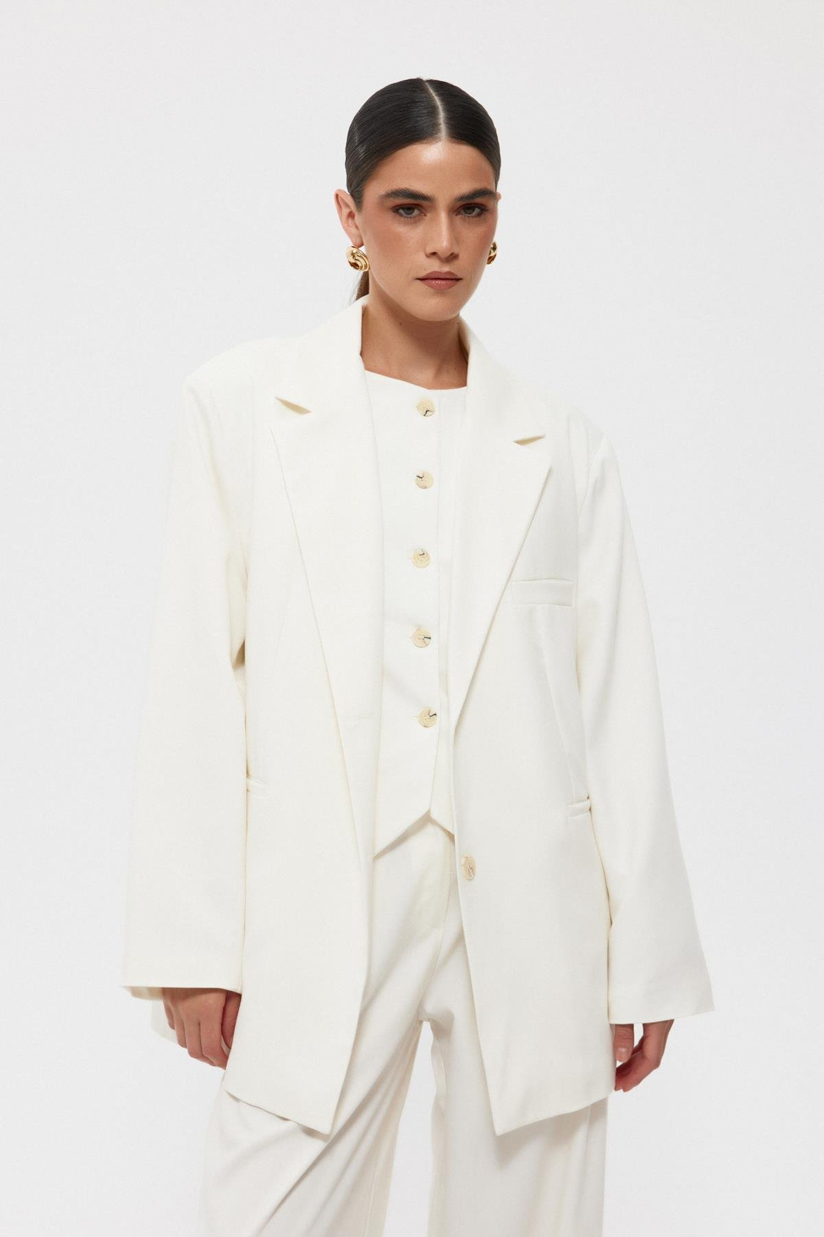 Ekru Maskülen Oversize Blazer Ceket
