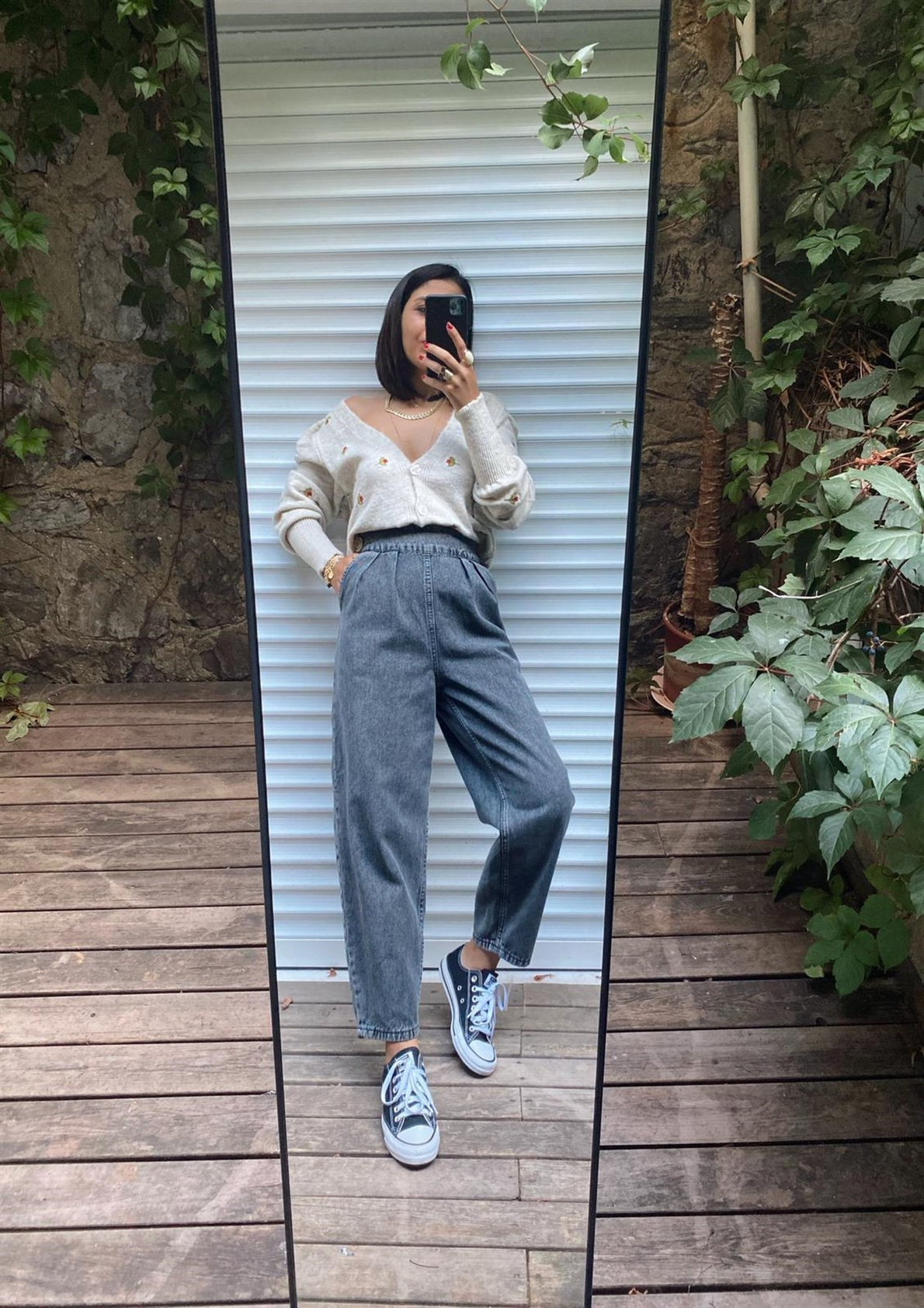 Füme Pileli Yandan Düğmeli Jean