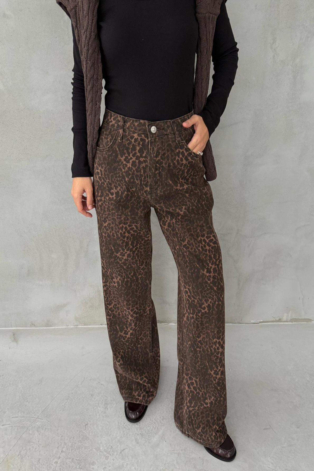 Gabardin Leopar Bol Paça Pantolon