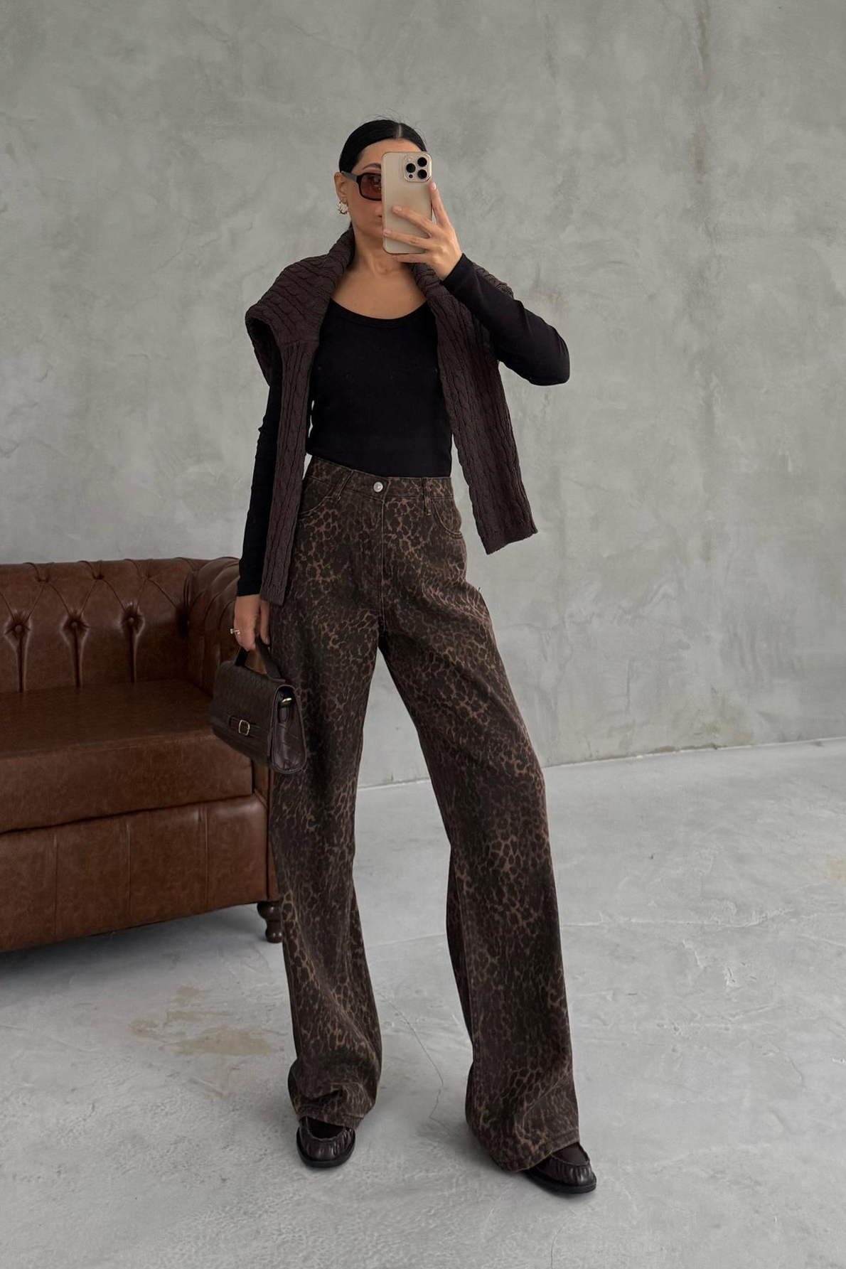 Gabardin Leopar Bol Paça Pantolon