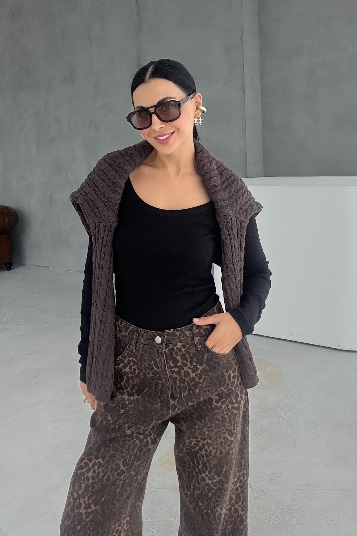 Gabardin Leopar Bol Paça Pantolon