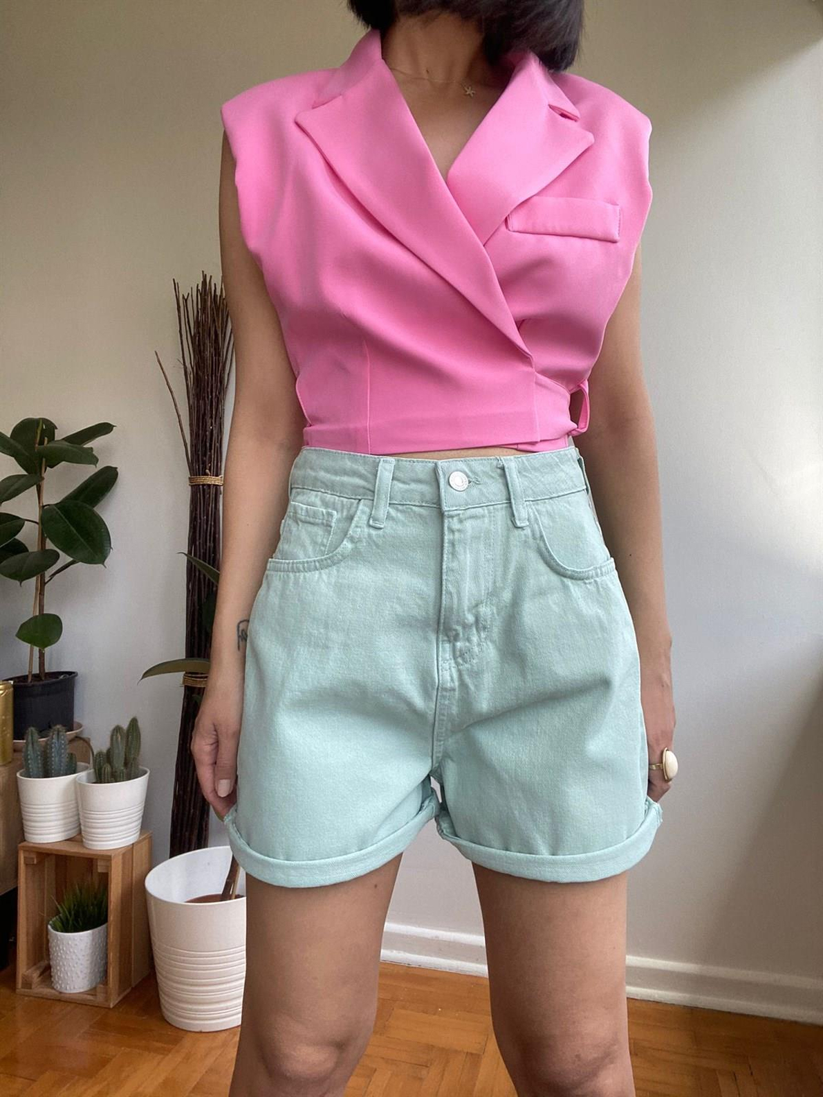 Gabardin Mint Yeşili Şort