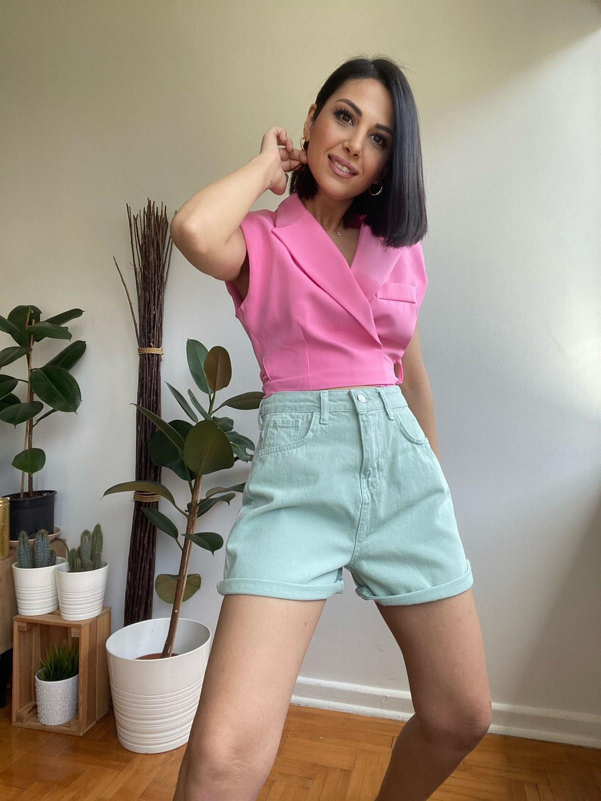 Gabardin Mint Yeşili Şort