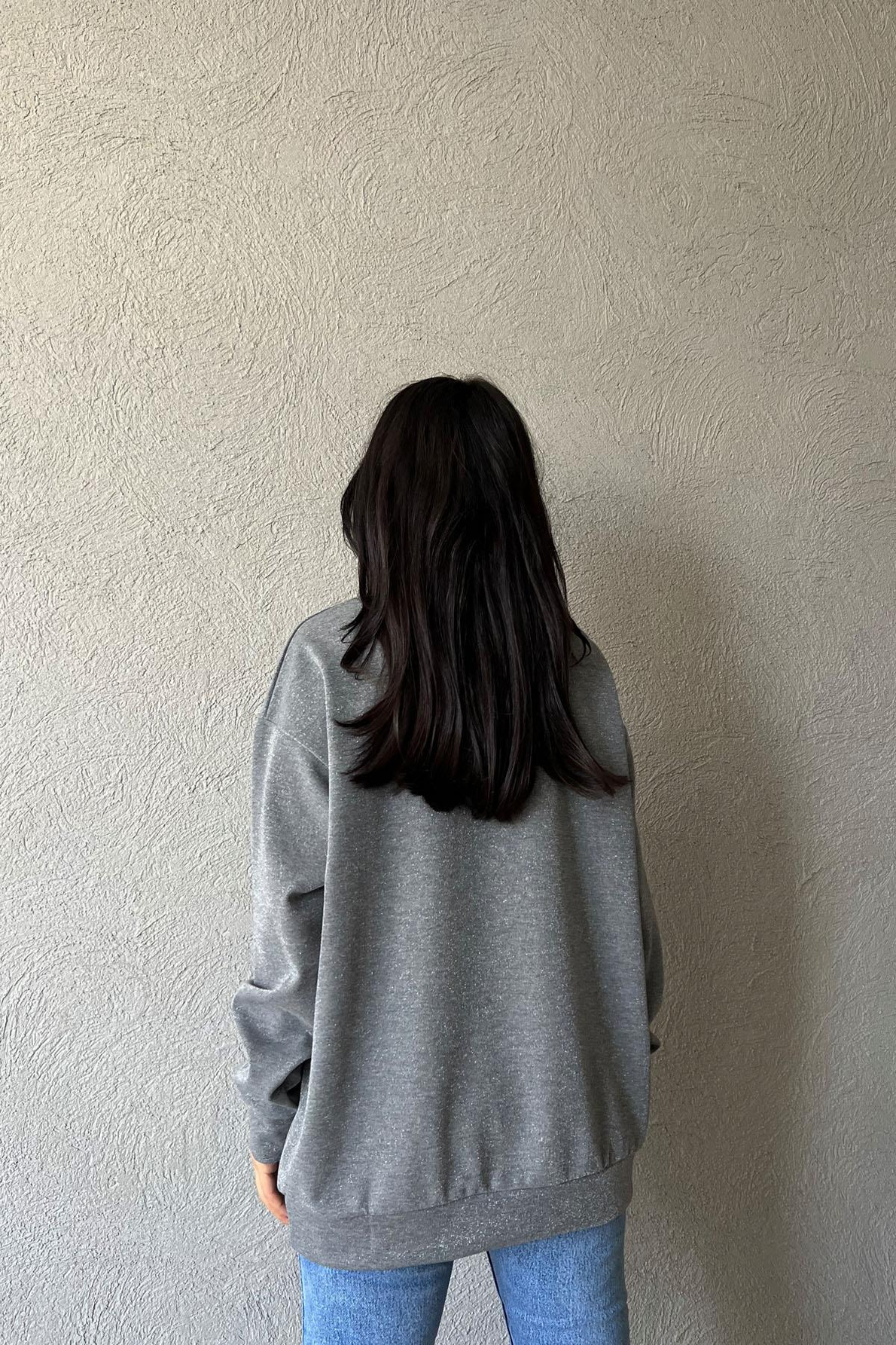 Gri Simli Bisiklet Yaka Sweat