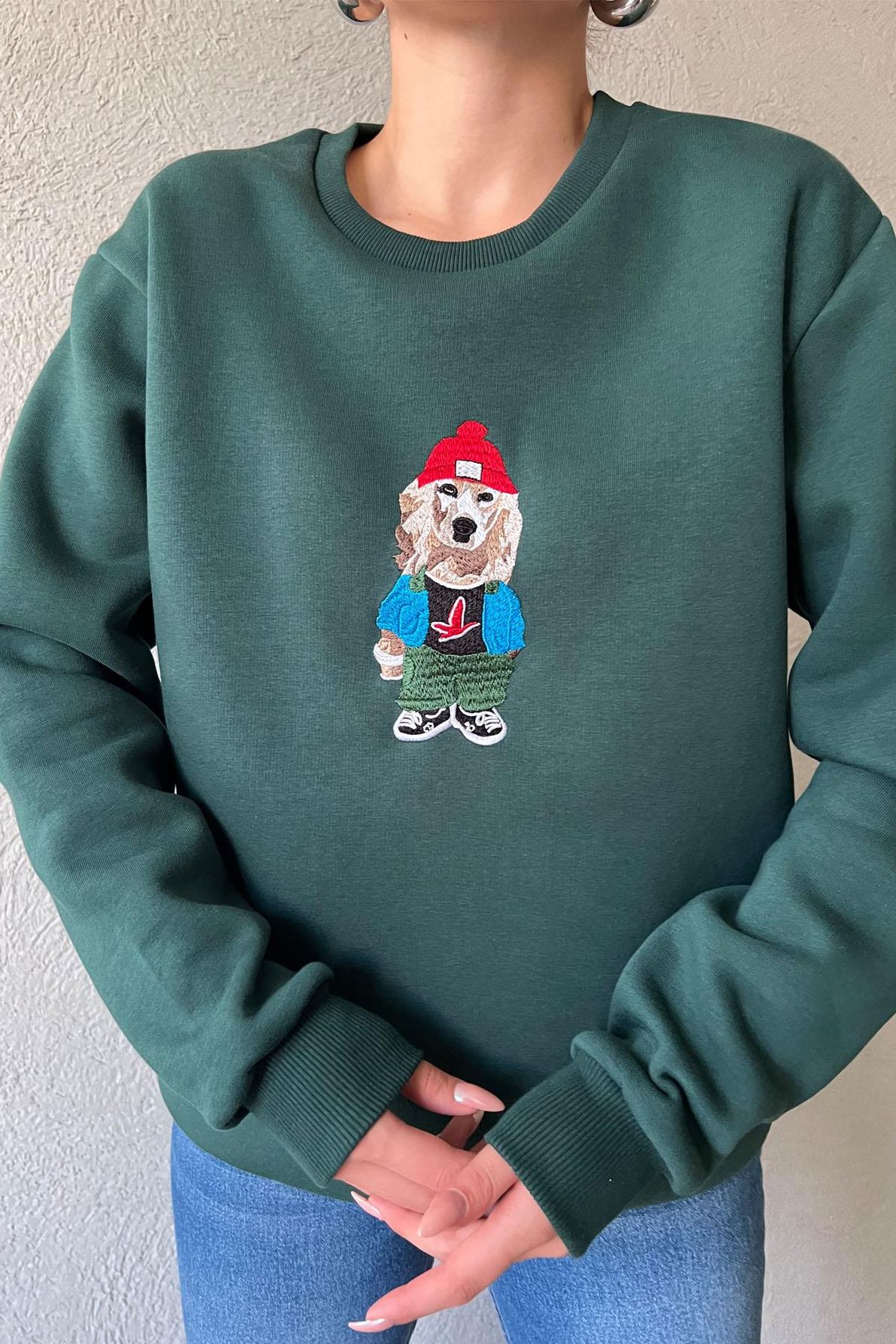 Haki Baskı Desenli Oversize Sweatshirt