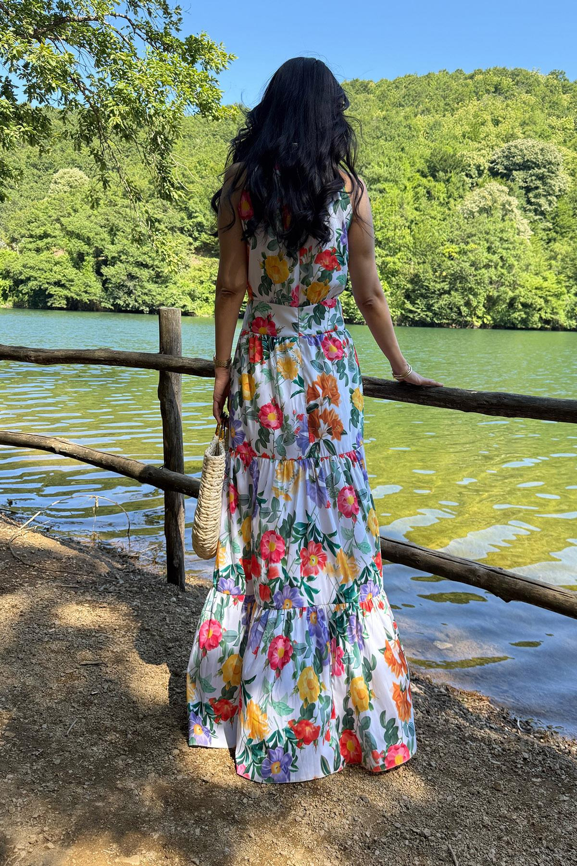Halter Yaka Çok Renkli Çiçekli Elbise