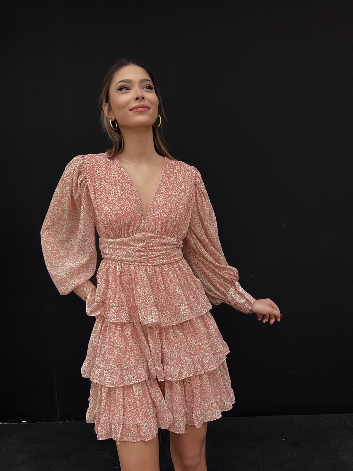 Kadın Volanlı Camellia Elbise Pembe