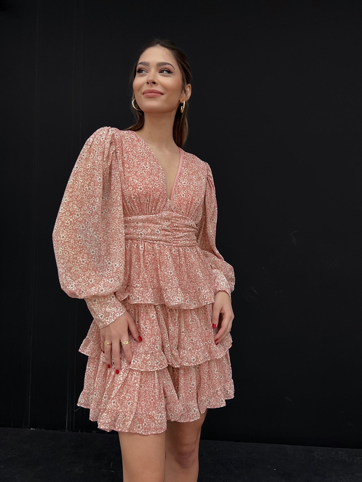 Kadın Volanlı Camellia Elbise Pembe