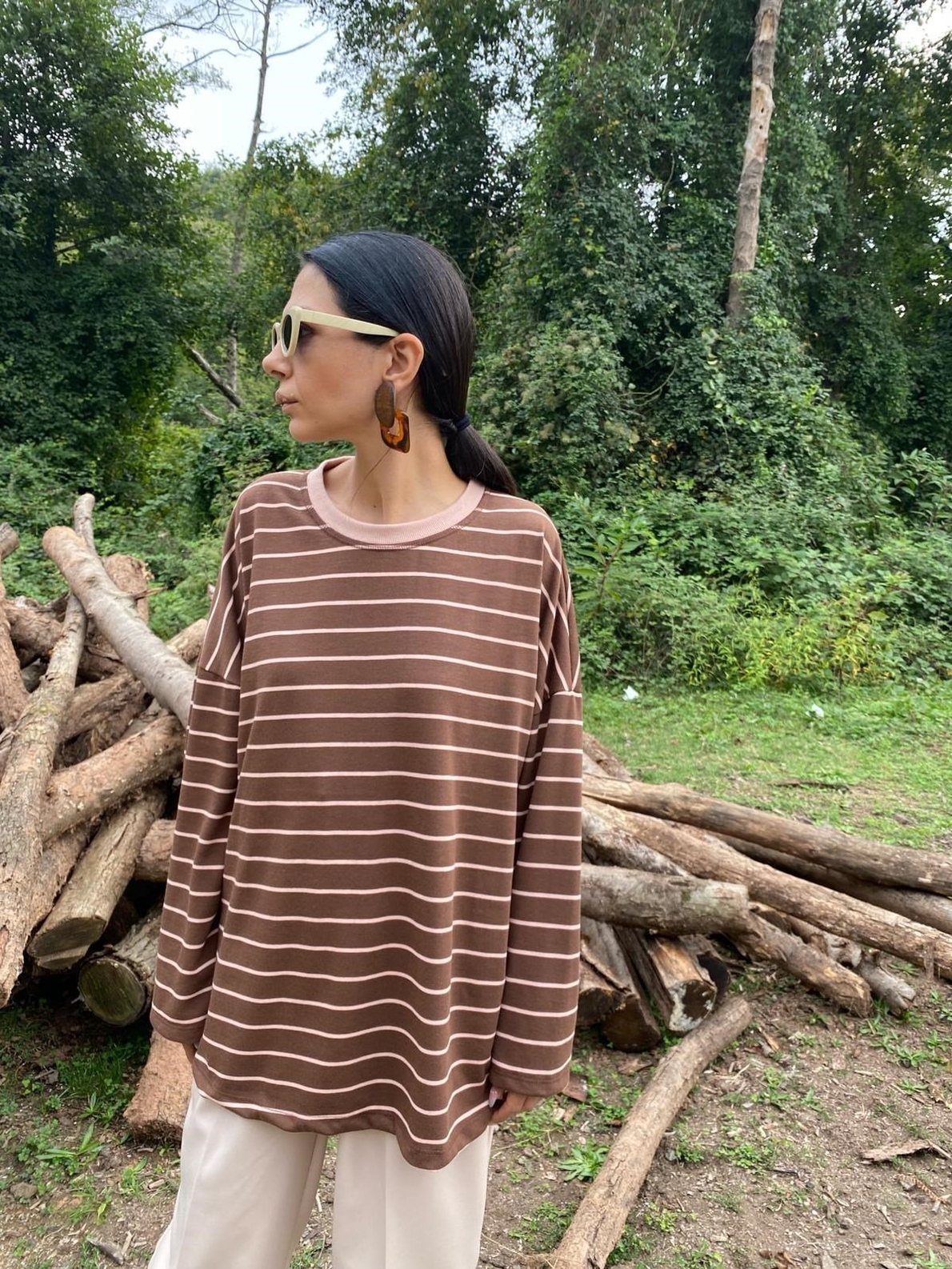 Kahve Çizgili Sweatshirt