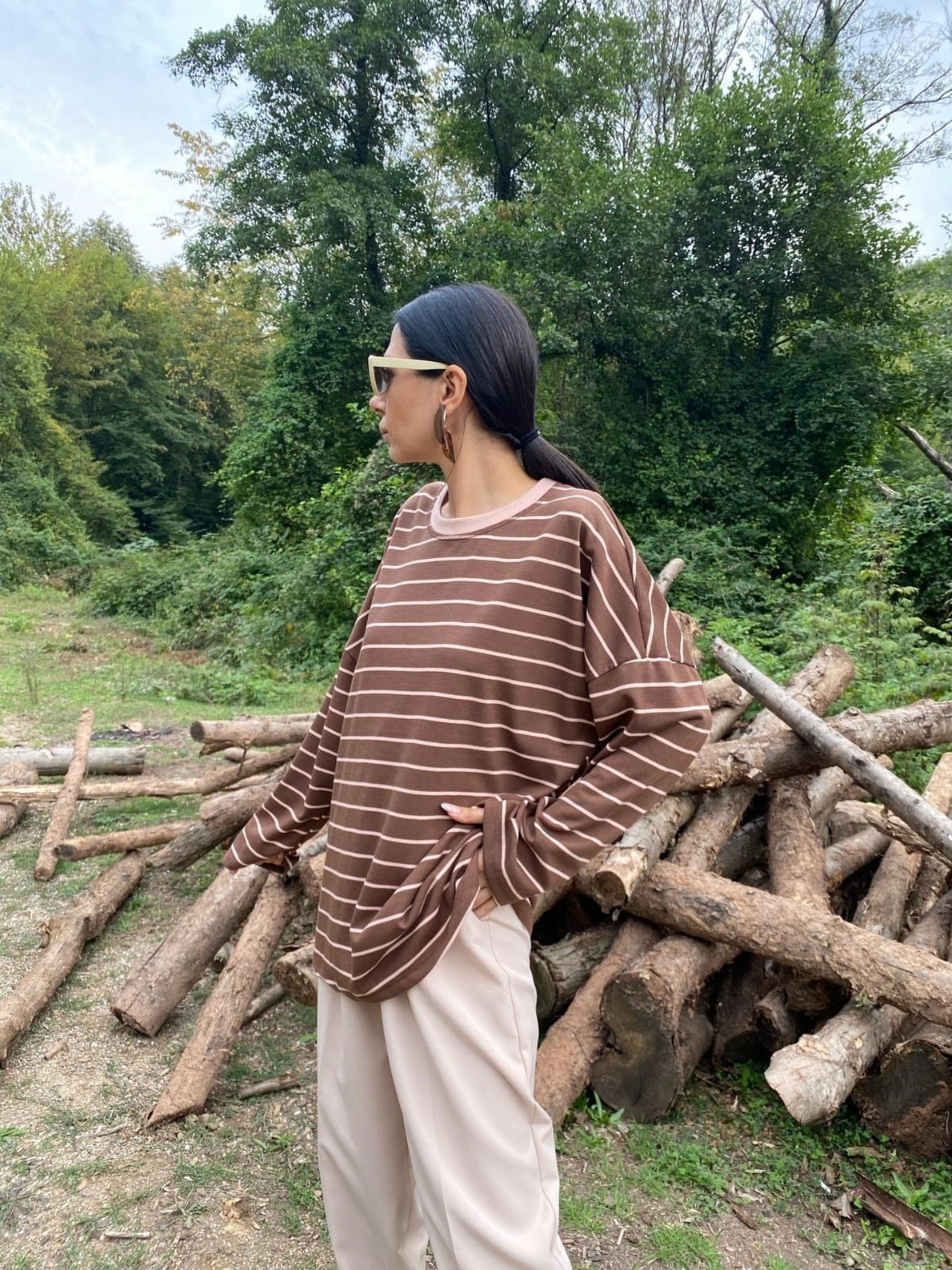 Kahve Çizgili Sweatshirt