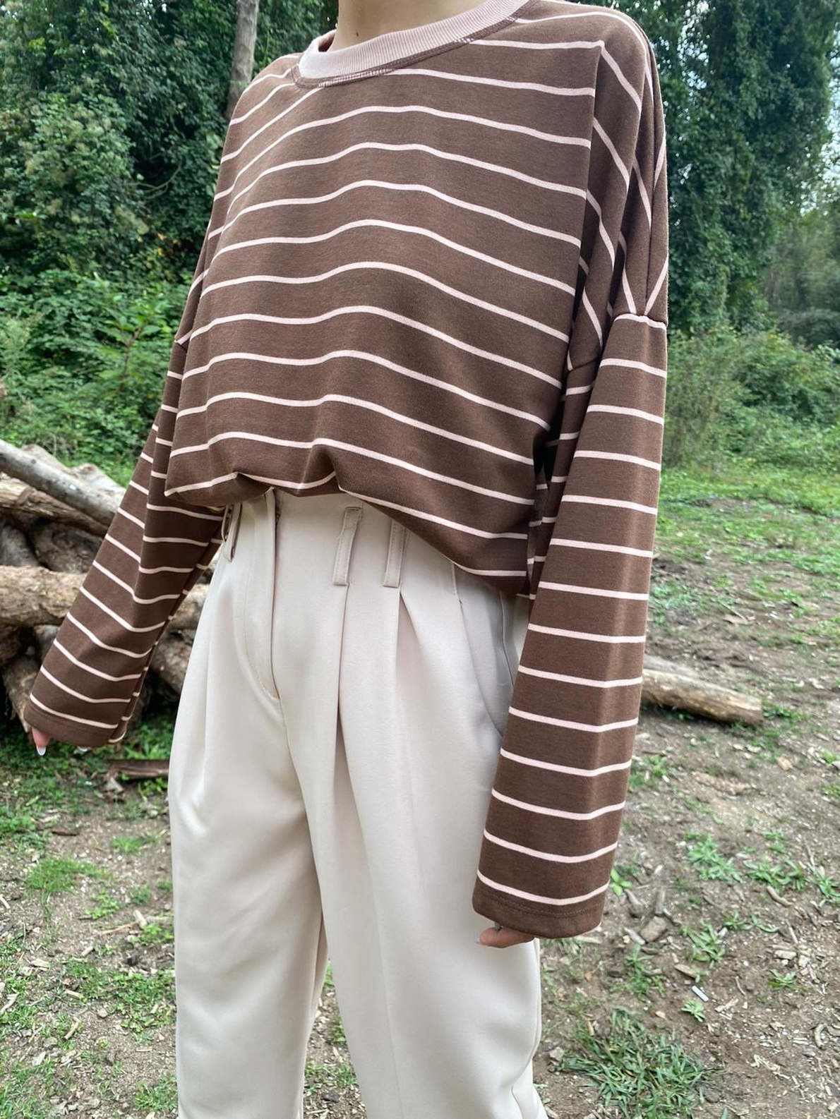 Kahve Çizgili Sweatshirt