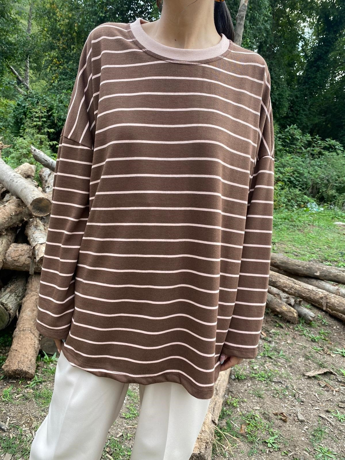 Kahve Çizgili Sweatshirt