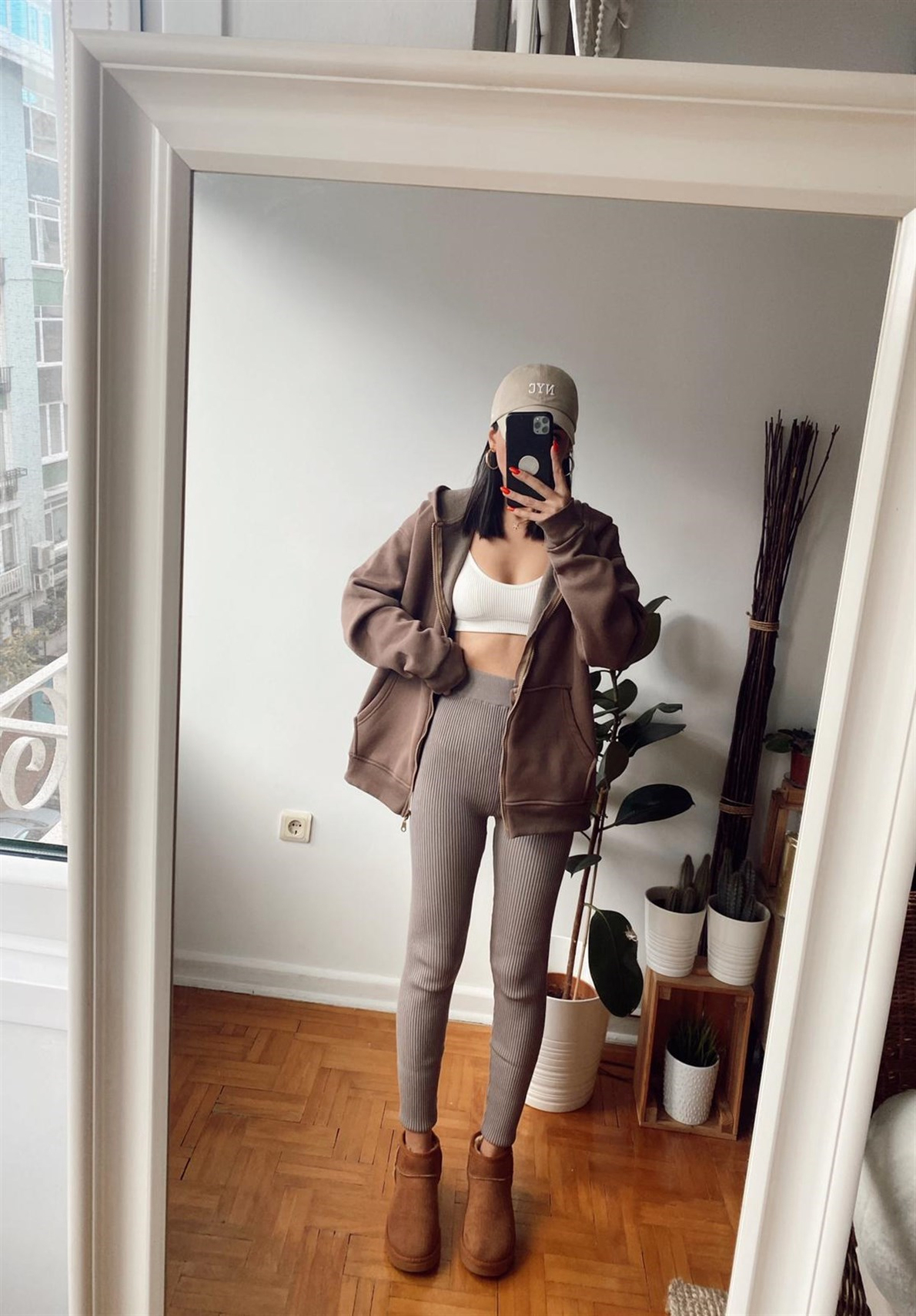 Kahve Fermuarlı Kapüşonlu Sweatshirt