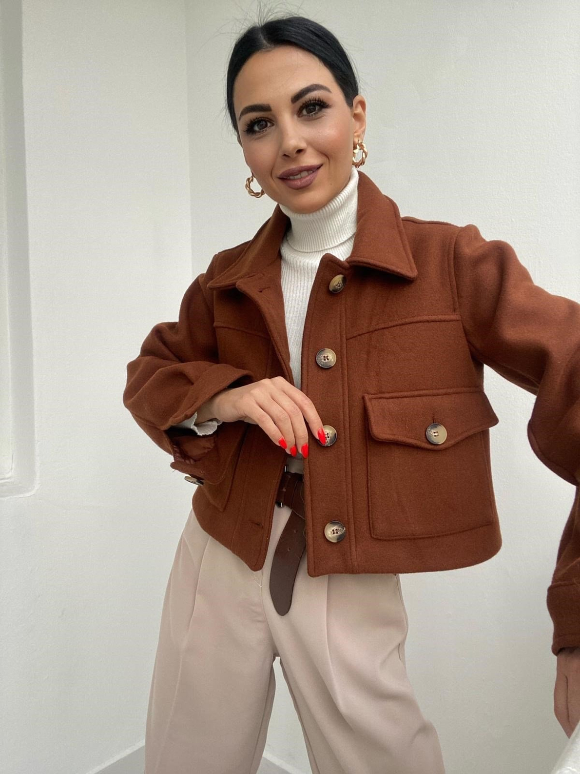 Kahve Kaşa Kısa Cepli Ceket