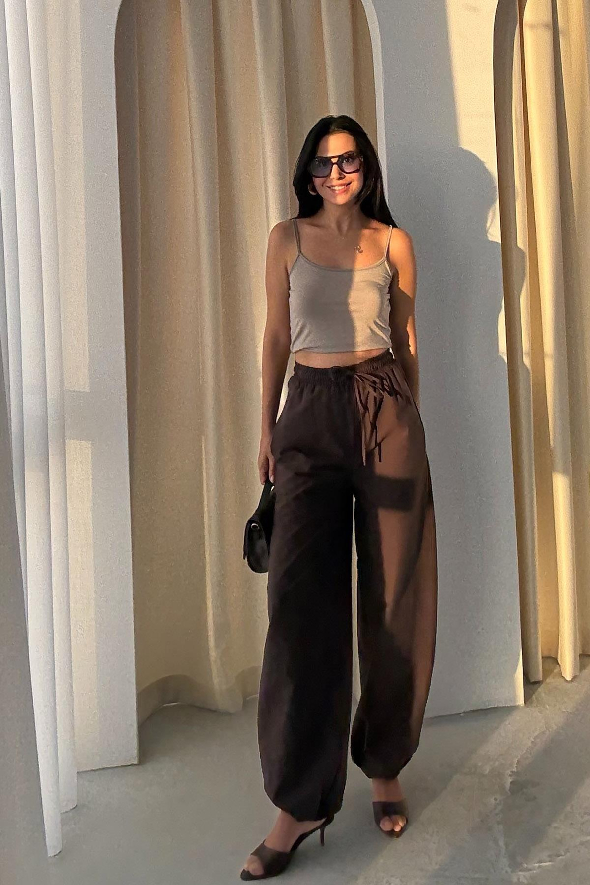 Kahve Paçası Lastikli Balon Pantolon