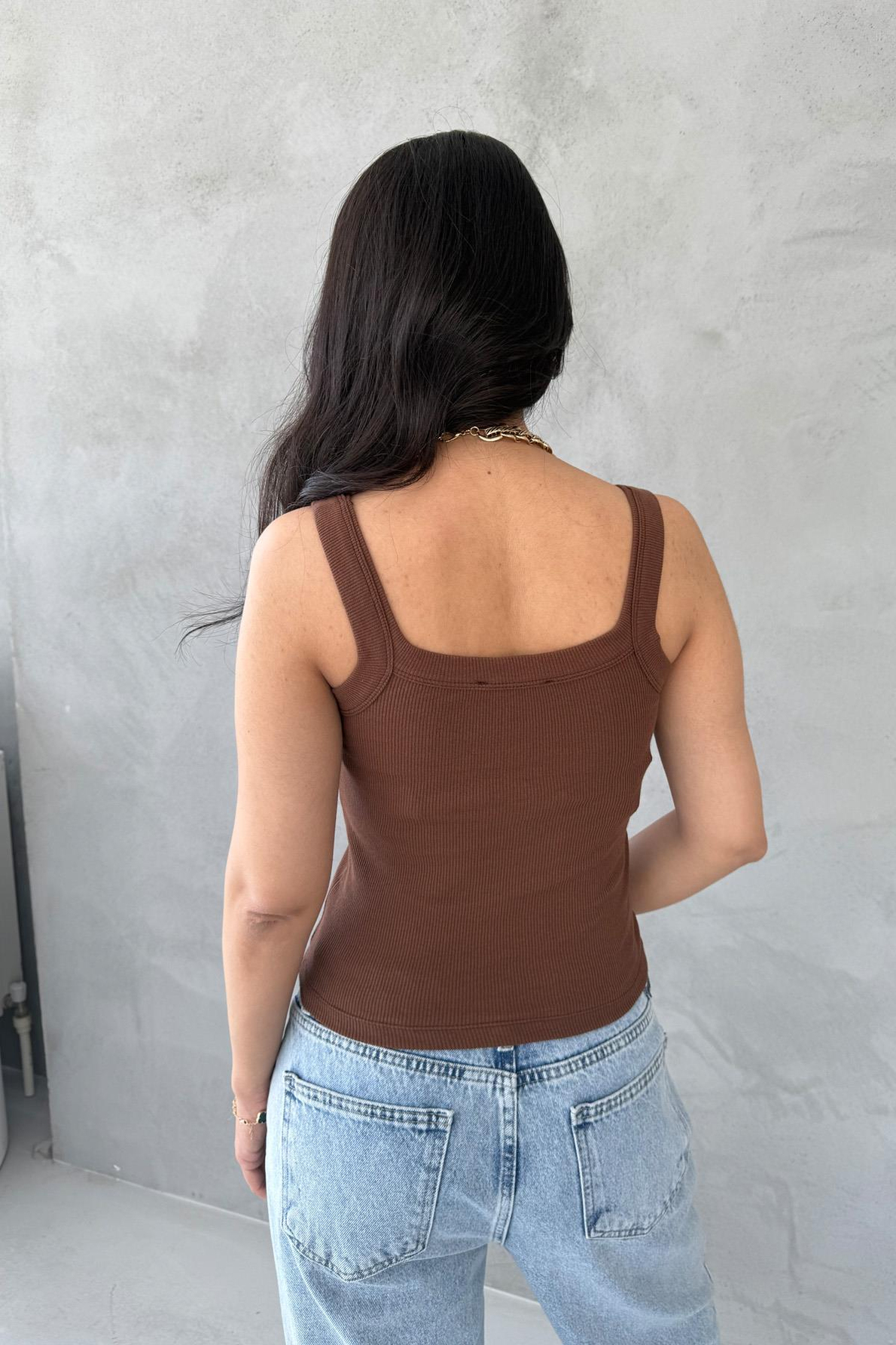Kahve Slim Fit Dar Kesim U Yaka Fitilli Atlet