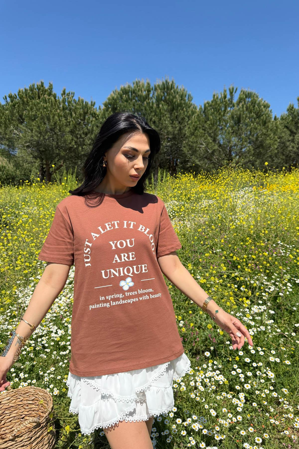 Kahve Yazılı Baskılı T-Shirt