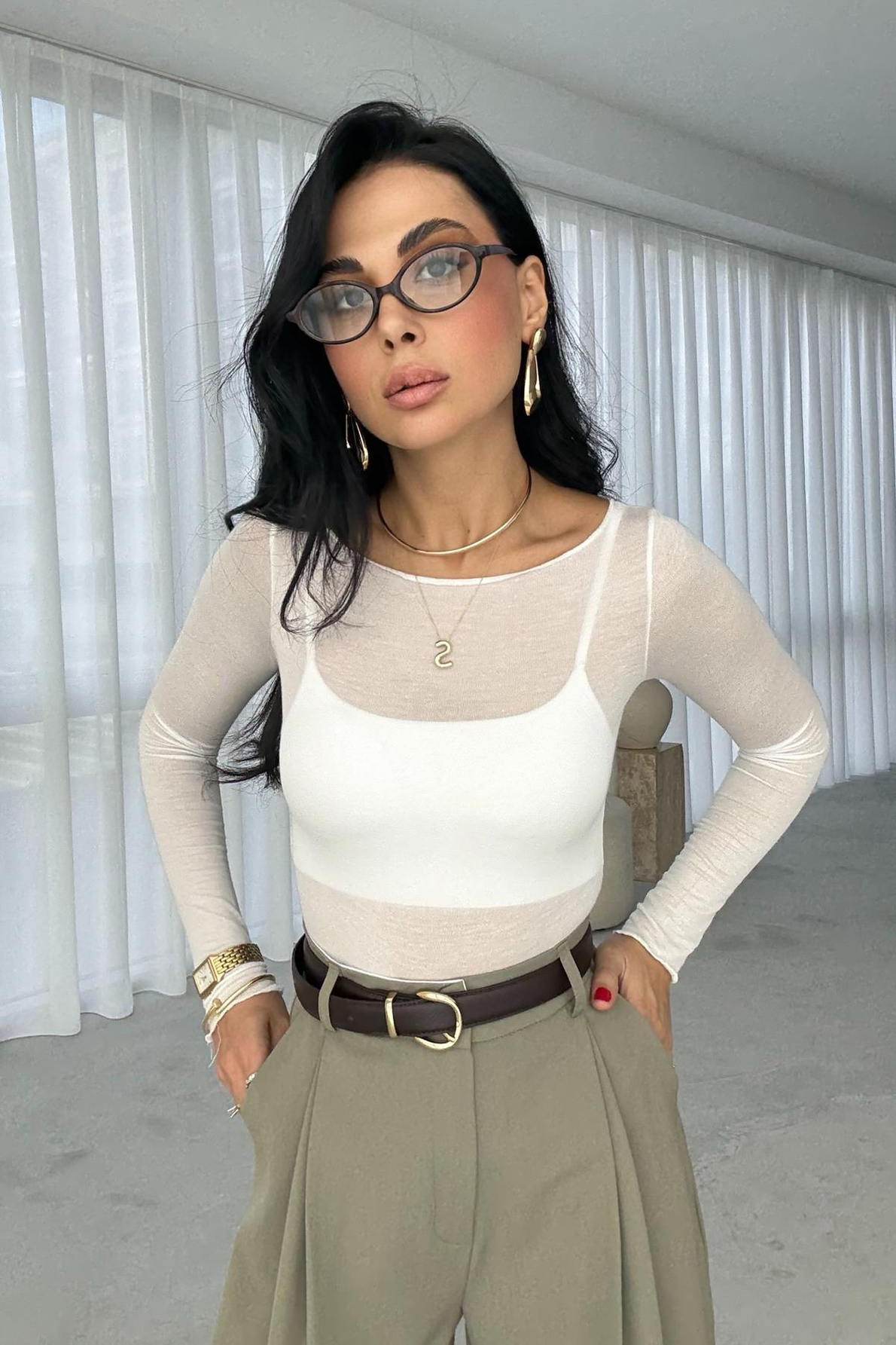 Kayık Yaka Kaşmir Ekru Transparan Body