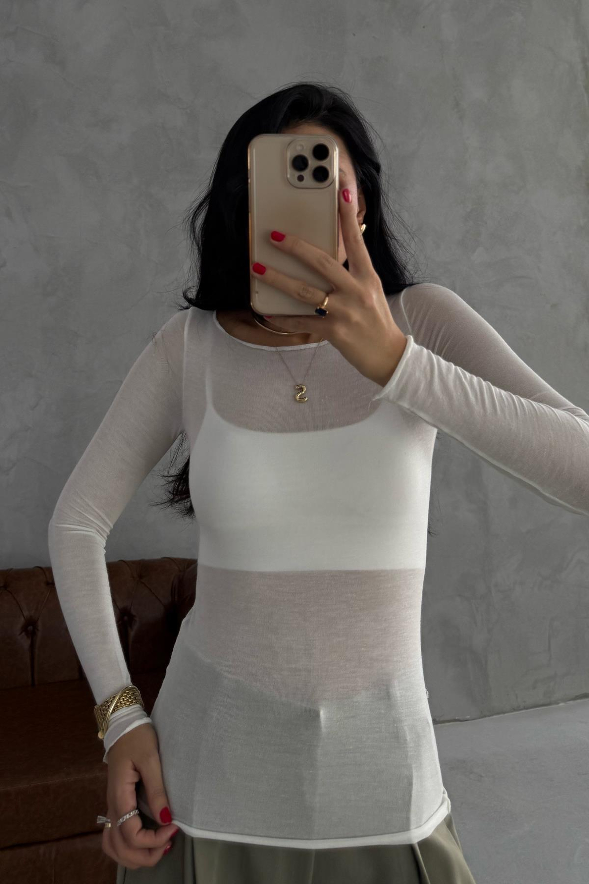 Kayık Yaka Kaşmir Ekru Transparan Body