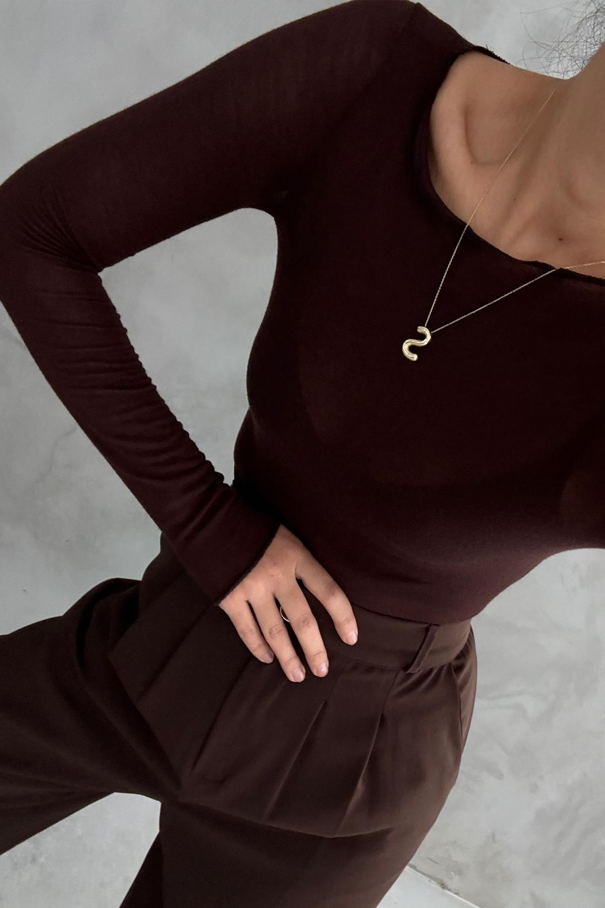 Kayık Yaka Kaşmir Kahve Transparan Body