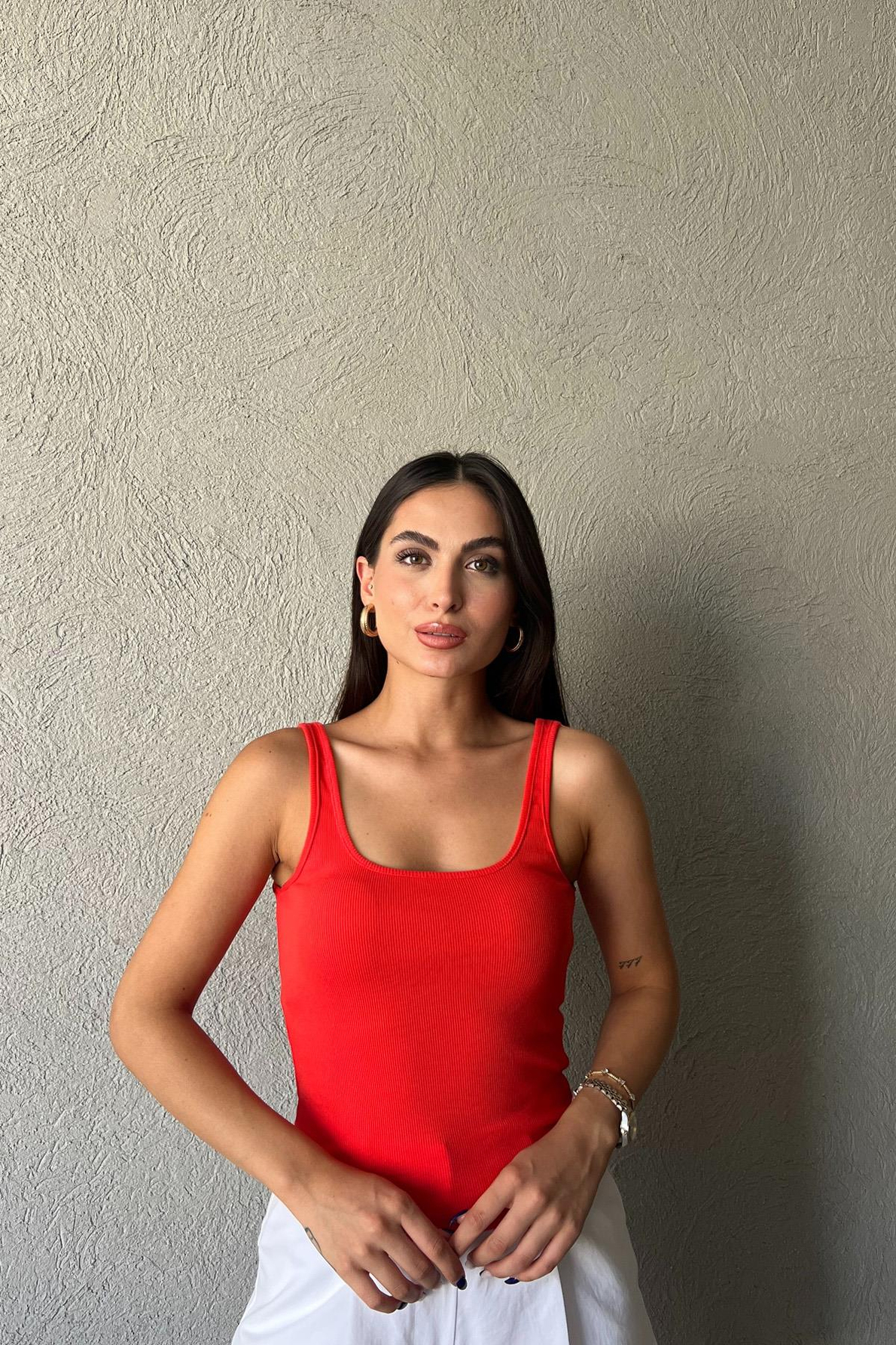 Kırmızı Basic İnce Askılı Biyeli Atlet