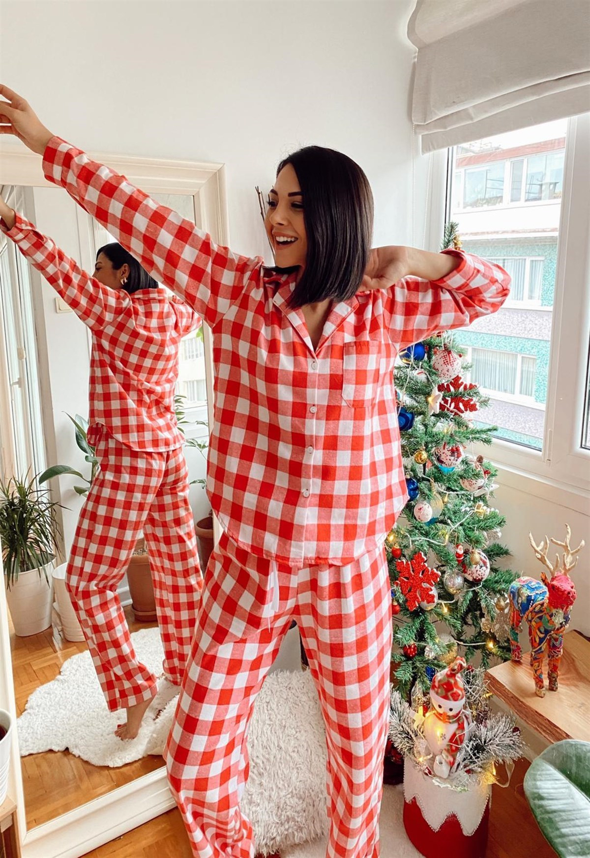 Kırmızı Ekoseli Pijama Takım