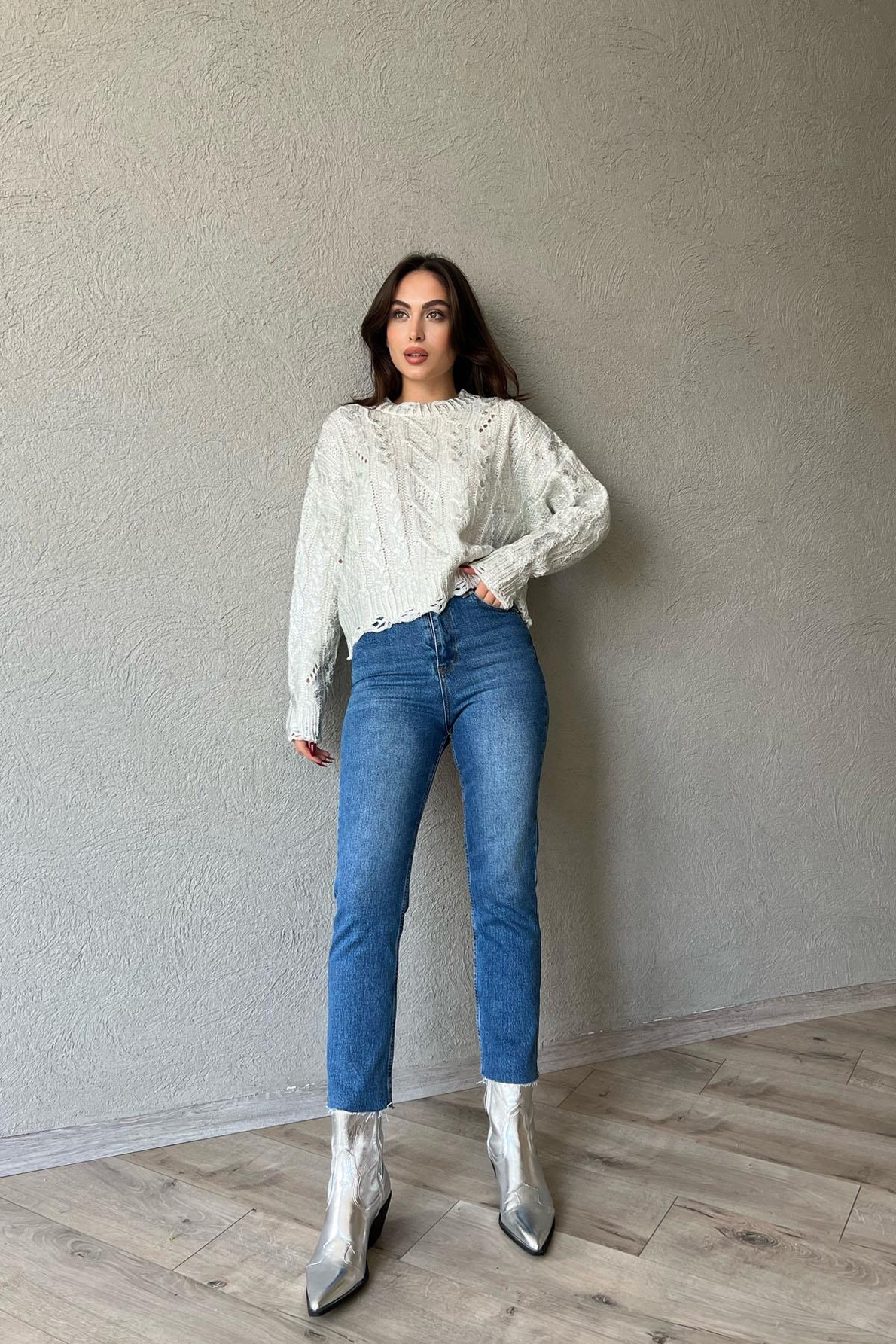 Koyu Mavi Zr Kesik Paça Straight Jean