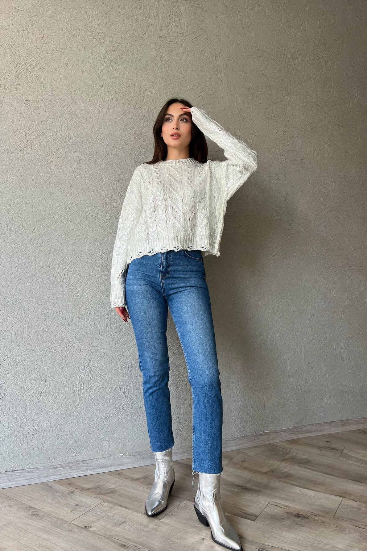 Koyu Mavi Zr Kesik Paça Straight Jean