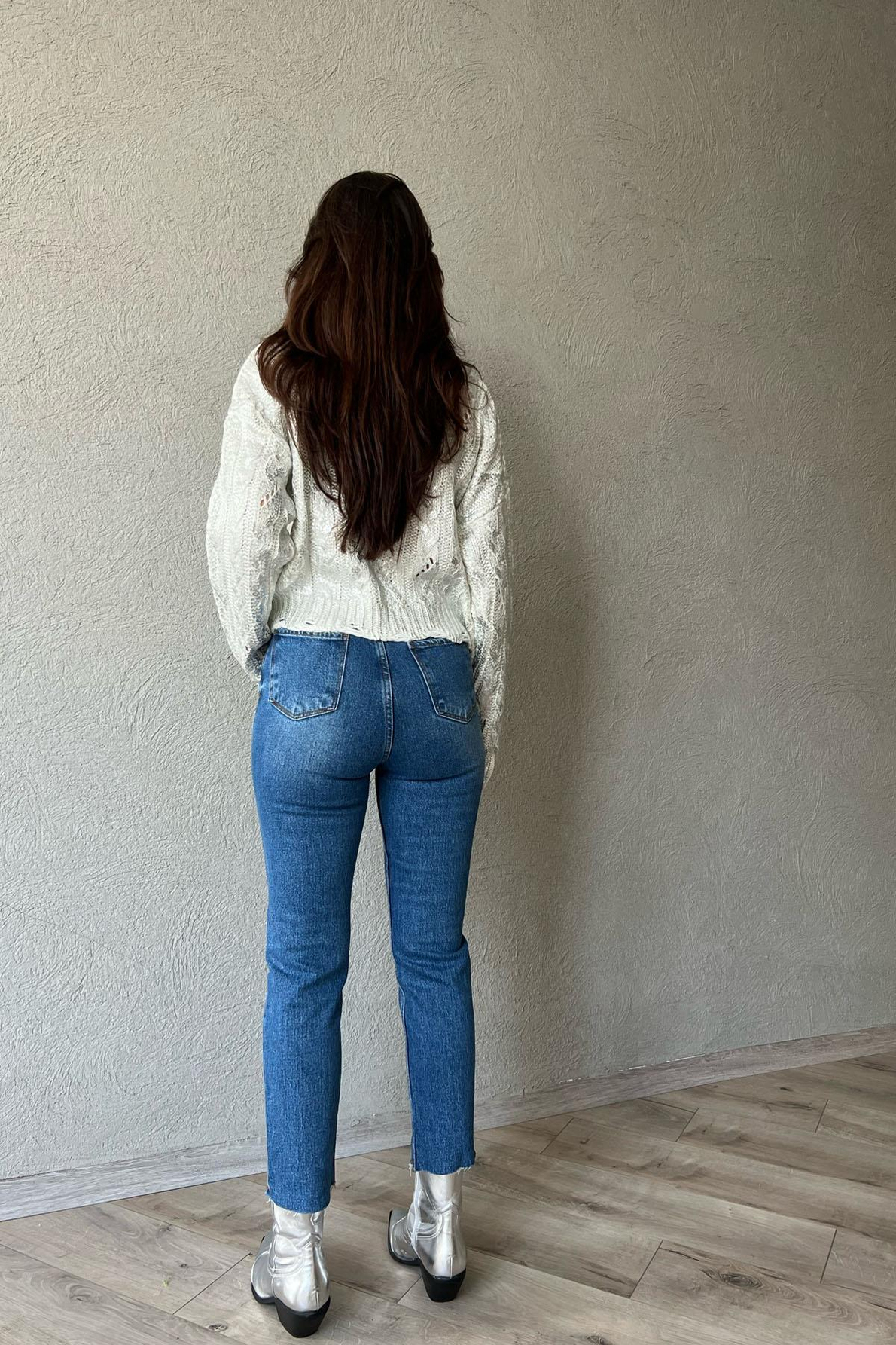 Koyu Mavi Zr Kesik Paça Straight Jean