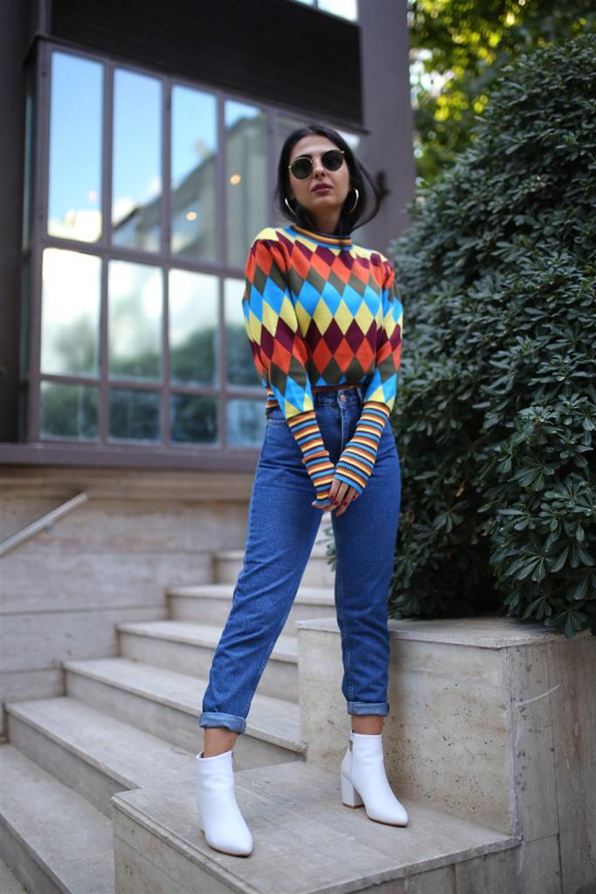 Koyu Renk Mom Jeans Pantolon