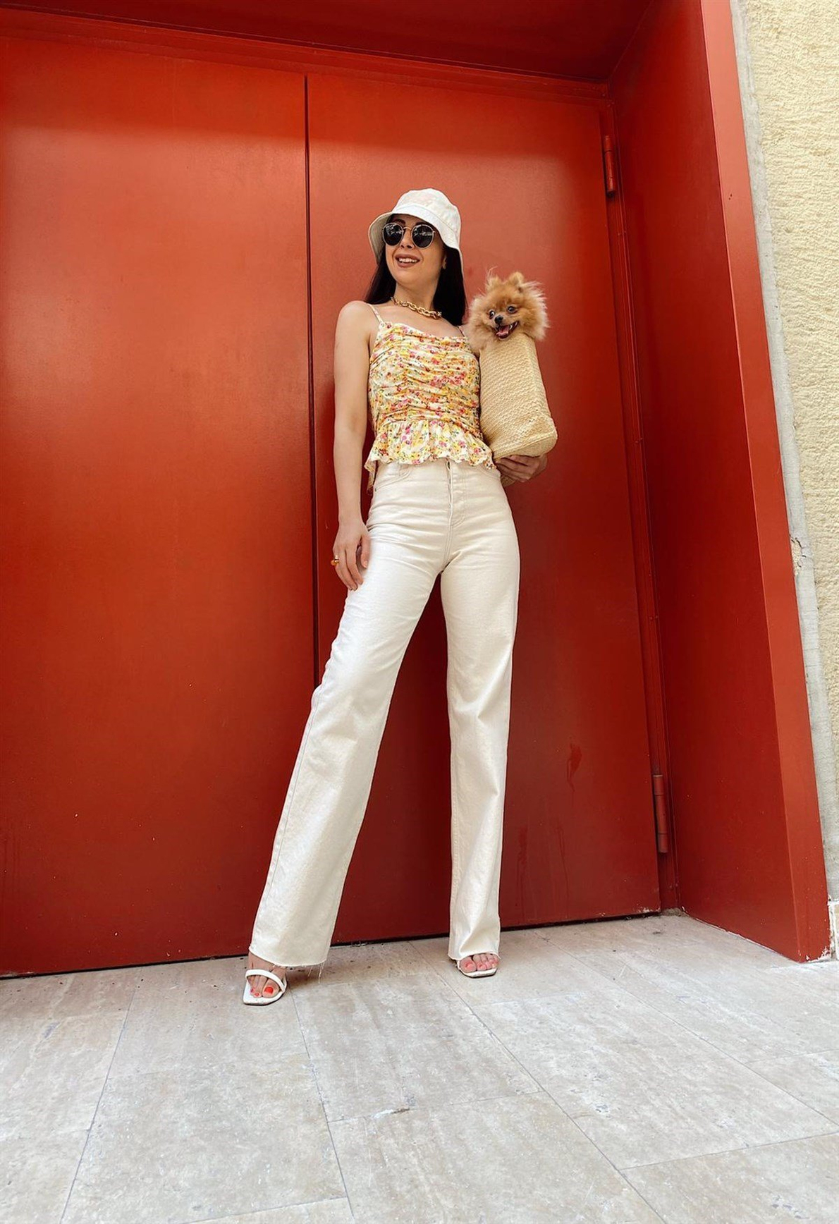 Krem Yüksek Bel Straight Fit Jean