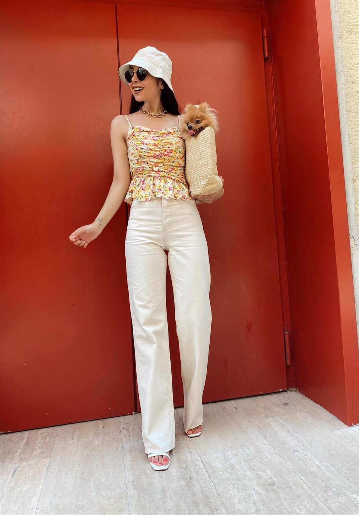 Krem Yüksek Bel Straight Fit Jean
