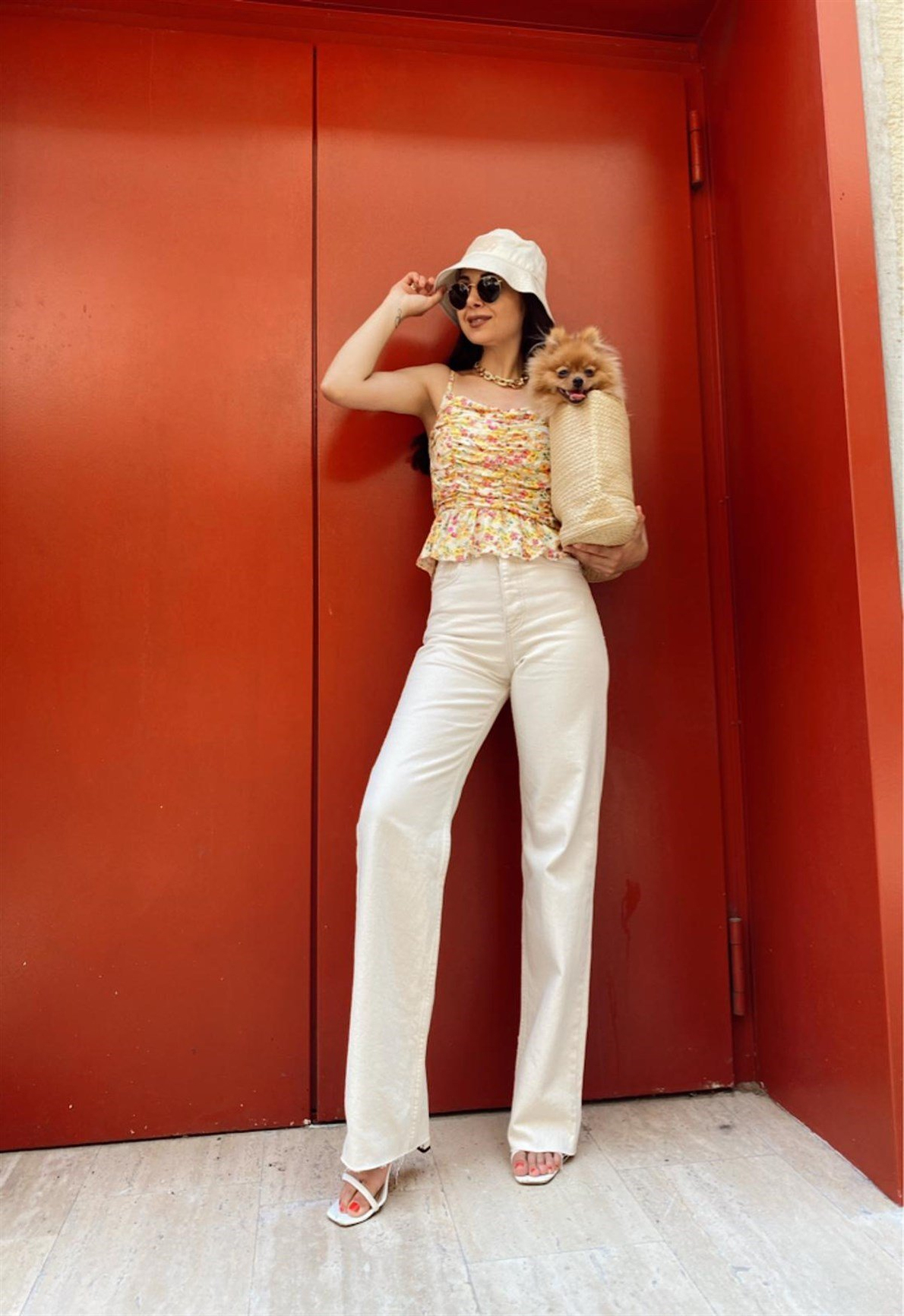 Krem Yüksek Bel Straight Fit Jean