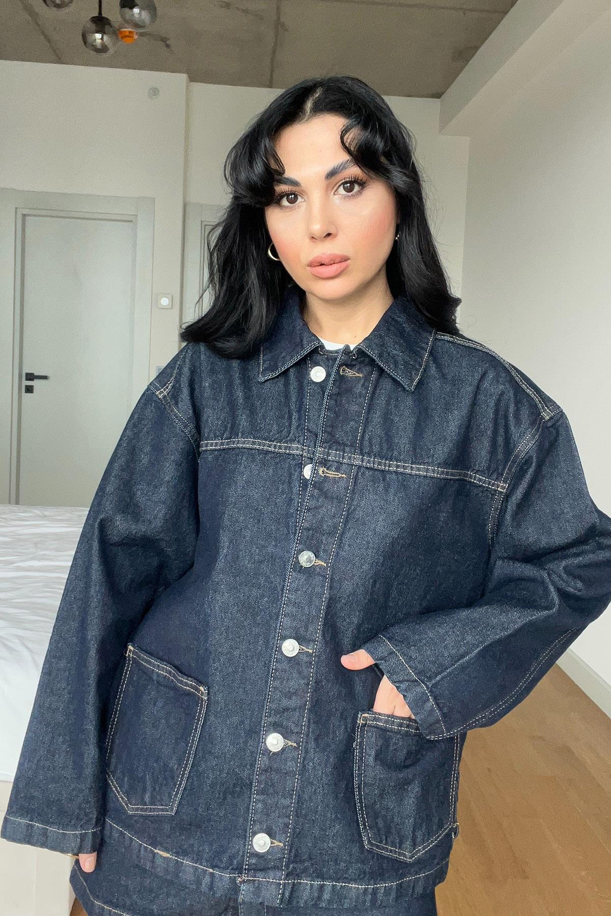 Lacivert Cep Detaylı Denim Ceket
