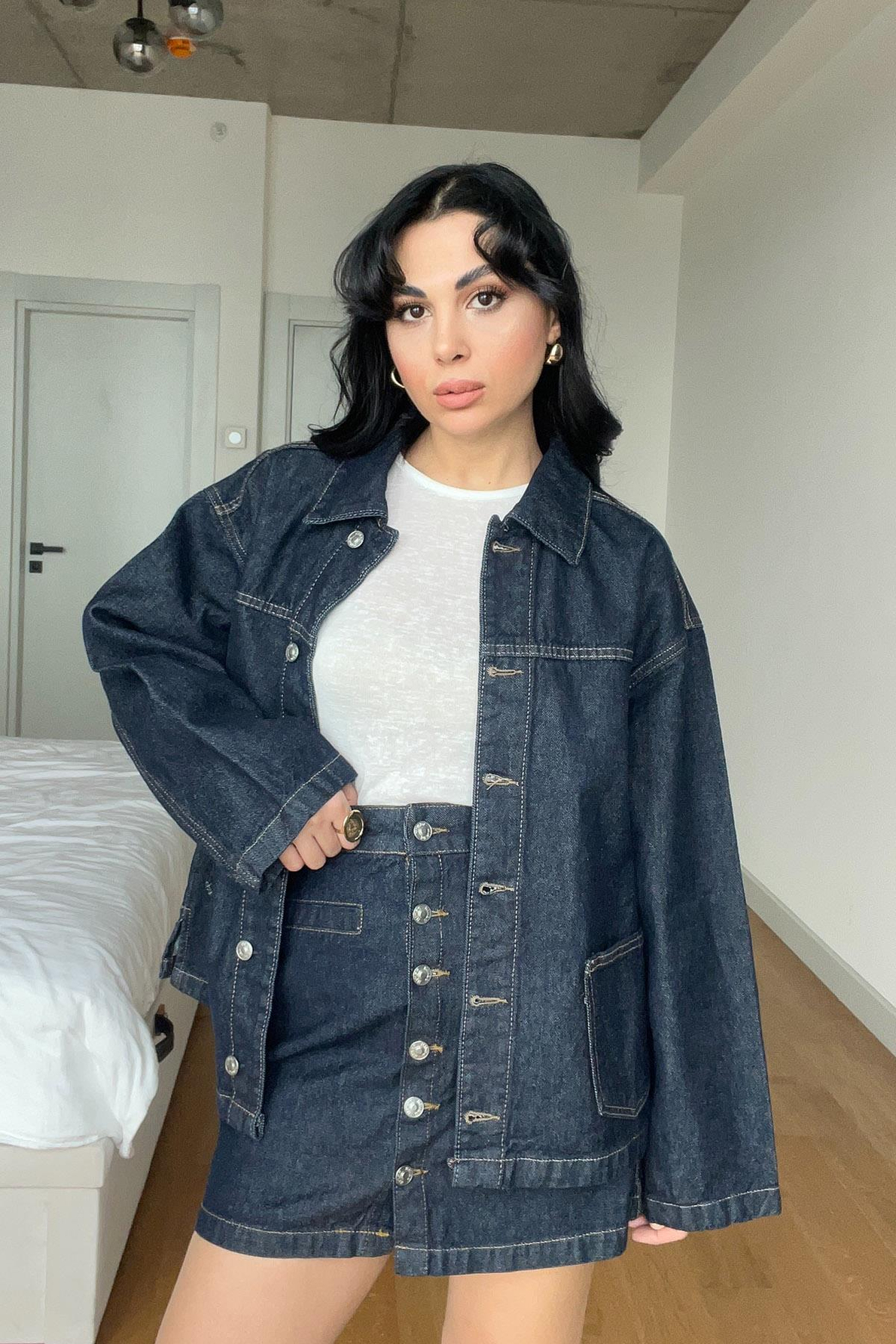 Lacivert Cep Detaylı Denim Ceket