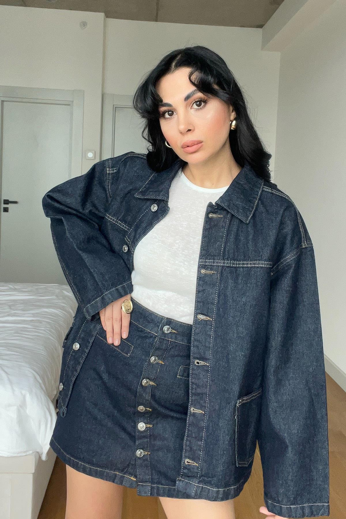 Lacivert Cep Detaylı Denim Ceket