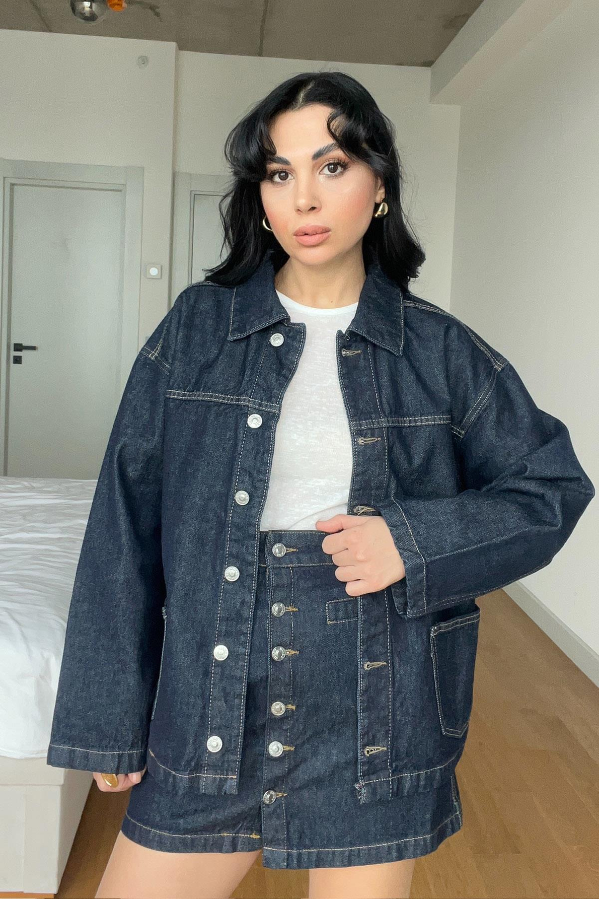 Lacivert Cep Detaylı Denim Ceket