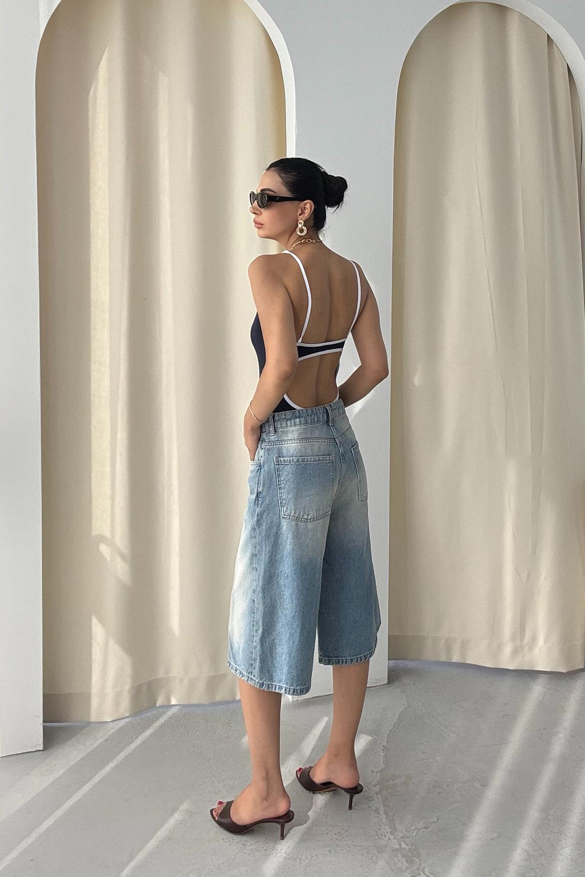 Lacivert İp Askılı Bodysuit