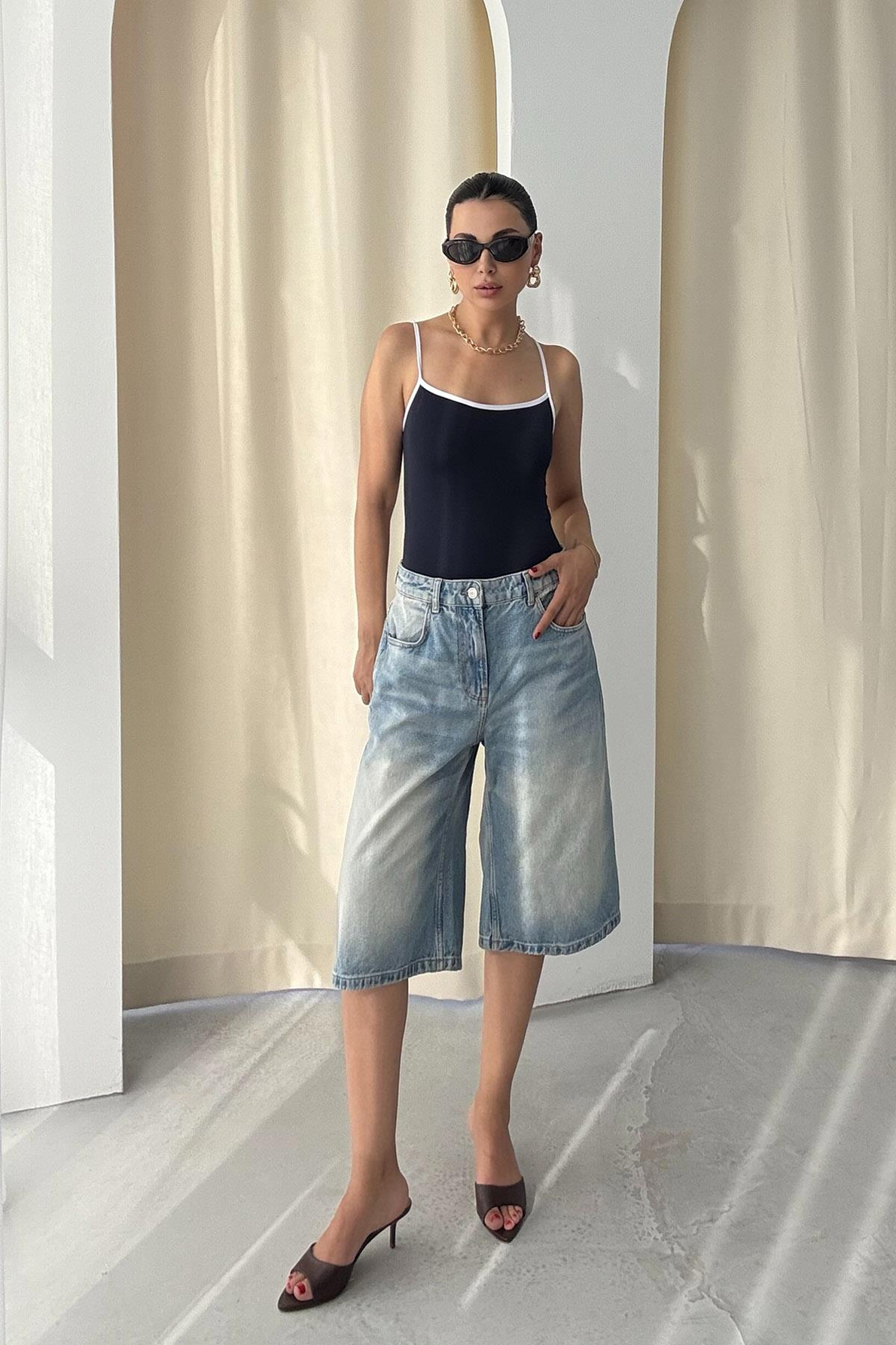 Lacivert İp Askılı Bodysuit